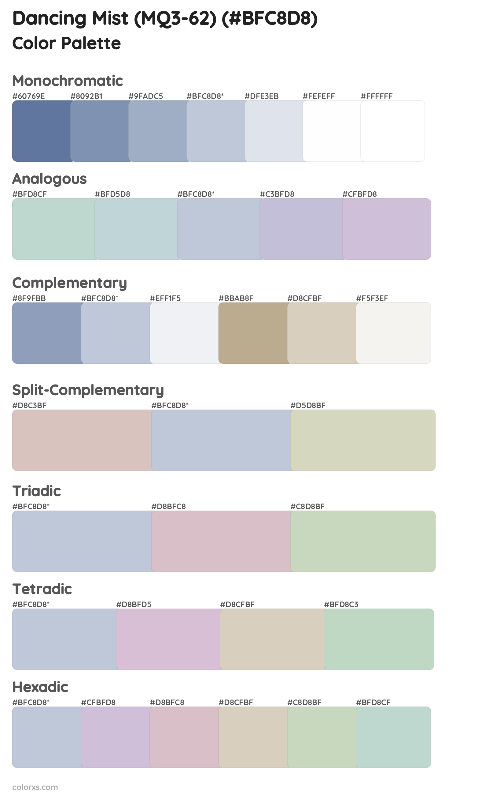 Dancing Mist (MQ3-62) Color Scheme Palettes