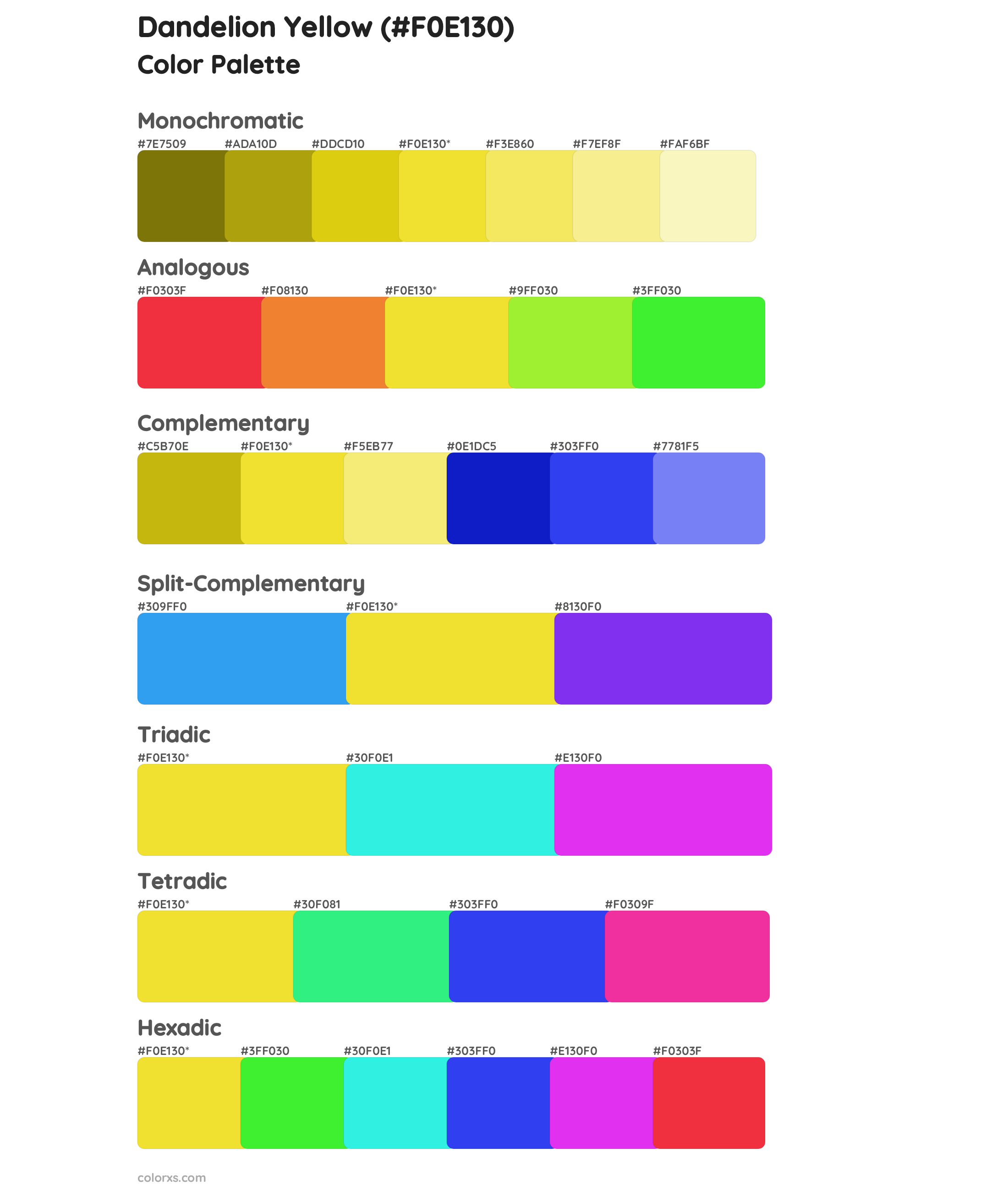 Dandelion Yellow Color Scheme Palettes