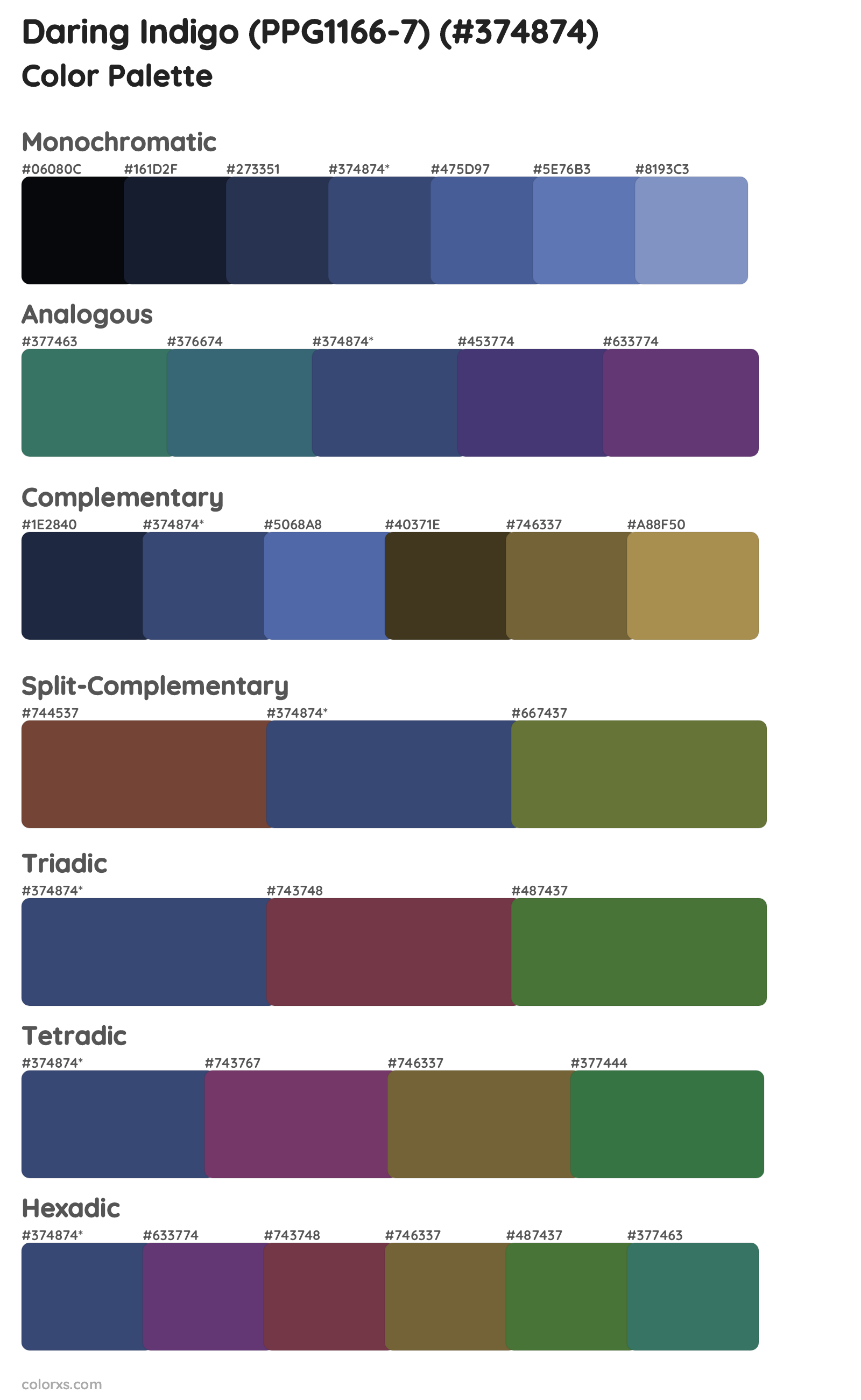 Daring Indigo (PPG1166-7) Color Scheme Palettes