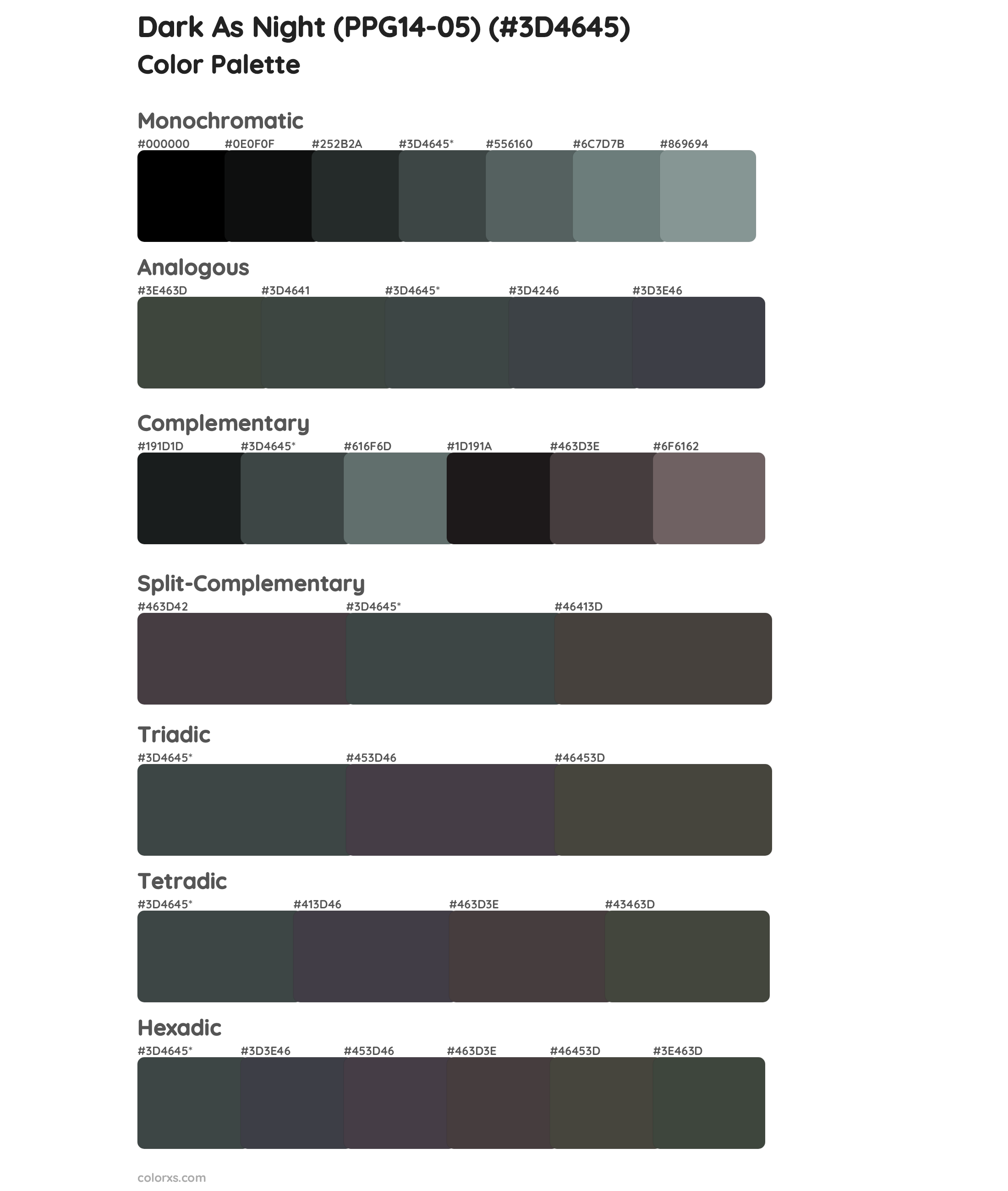 Dark As Night (PPG14-05) Color Scheme Palettes