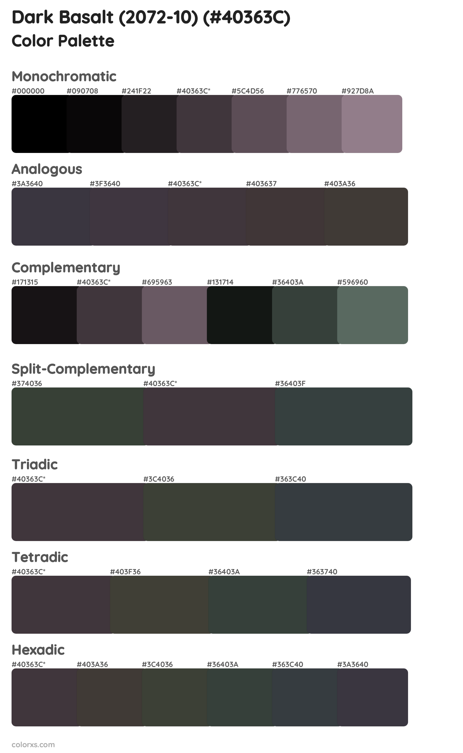 Dark Basalt (2072-10) Color Scheme Palettes