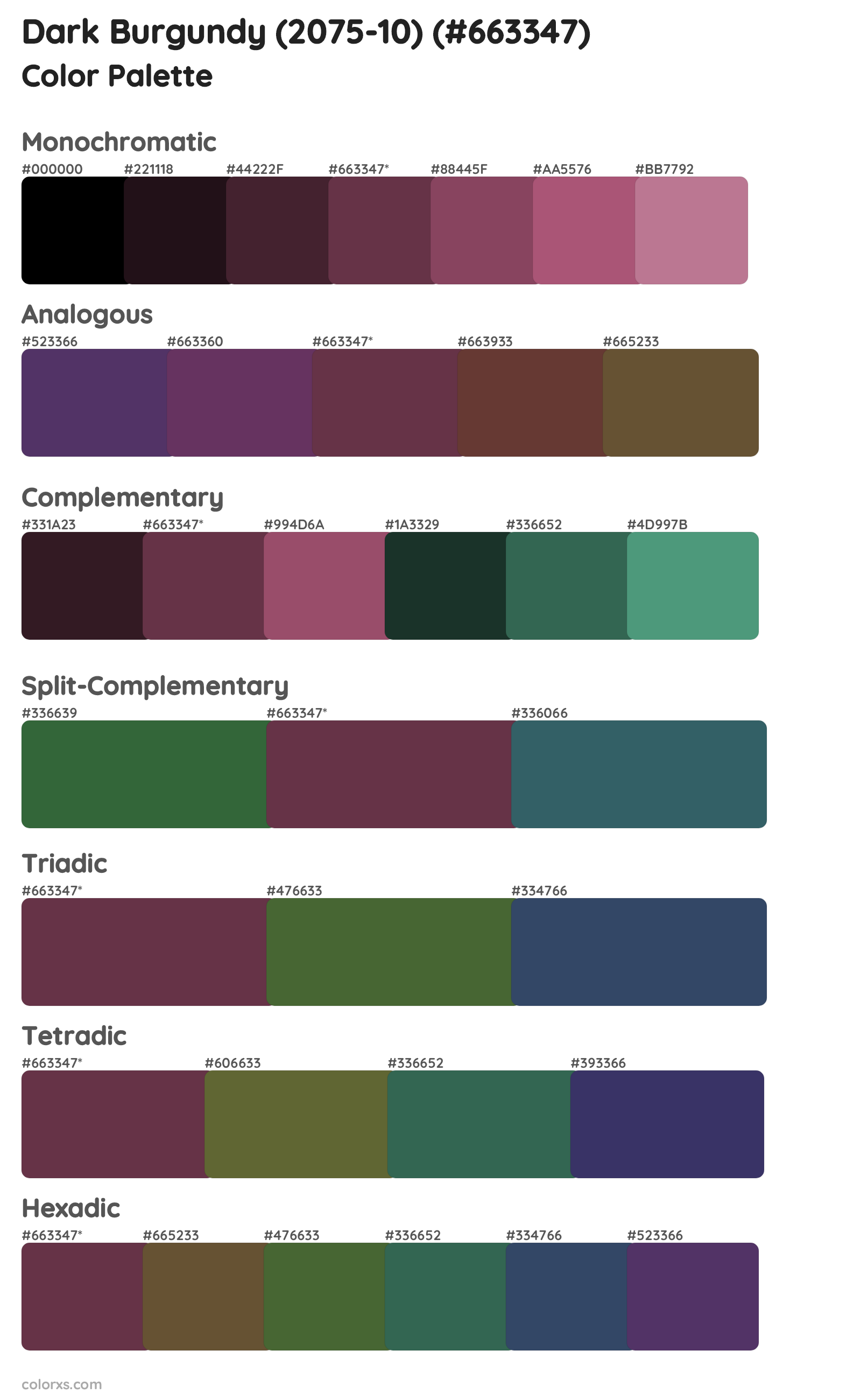 Dark Burgundy (2075-10) Color Scheme Palettes