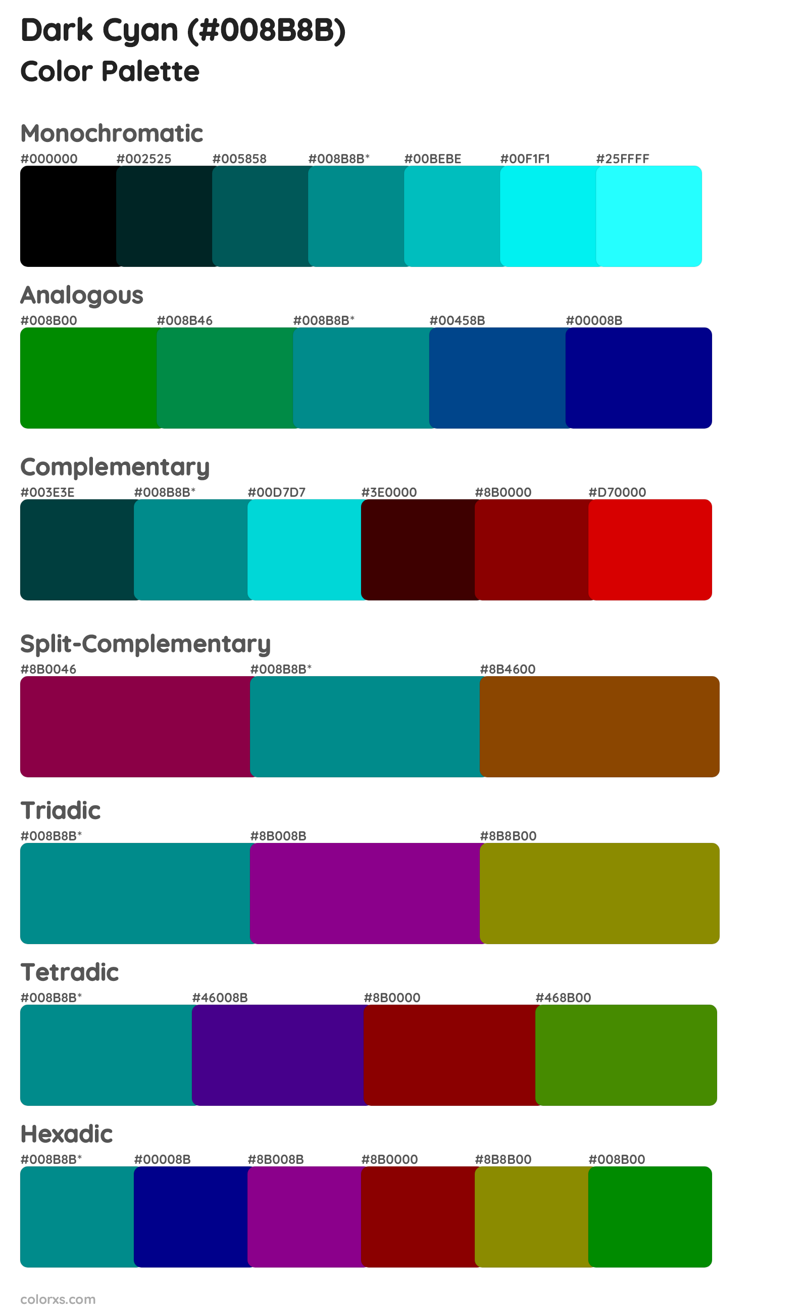 Dark Cyan Color Scheme Palettes