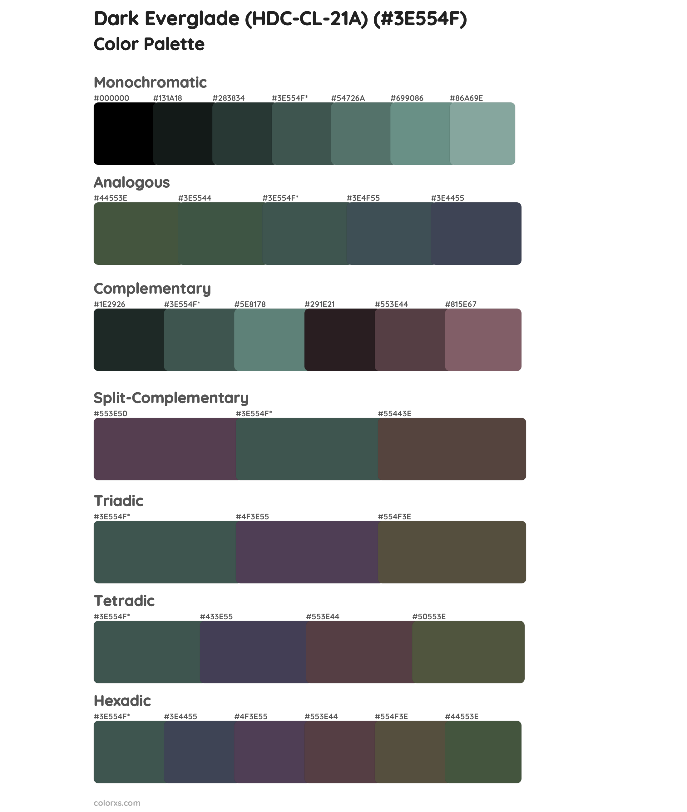 Dark Everglade (HDC-CL-21A) Color Scheme Palettes