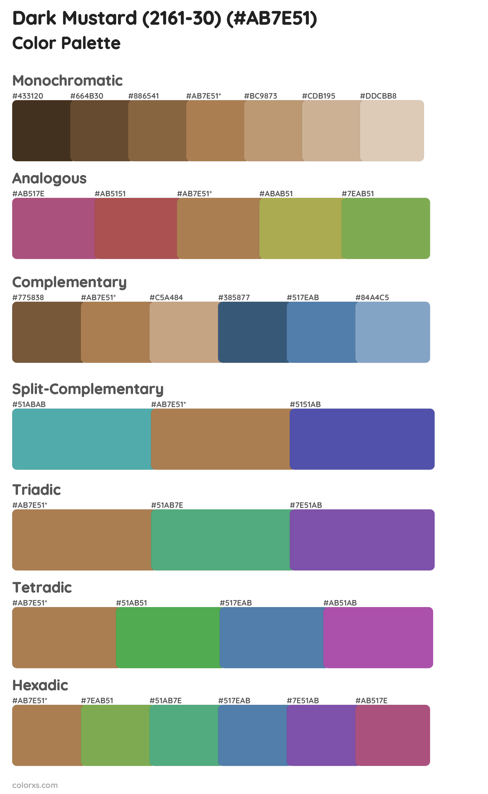 Dark Mustard (2161-30) Color Scheme Palettes