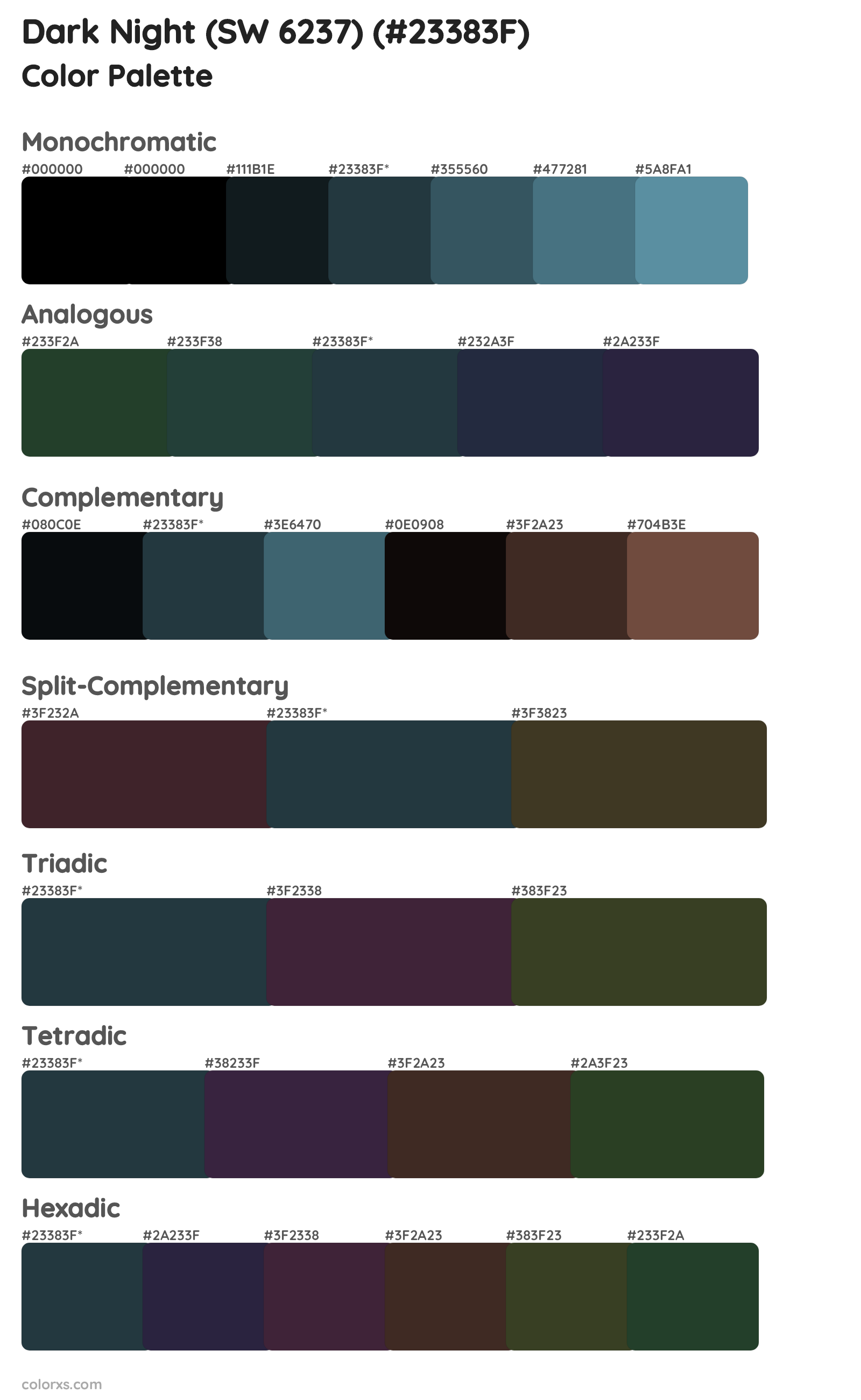Dark Night (SW 6237) Color Scheme Palettes