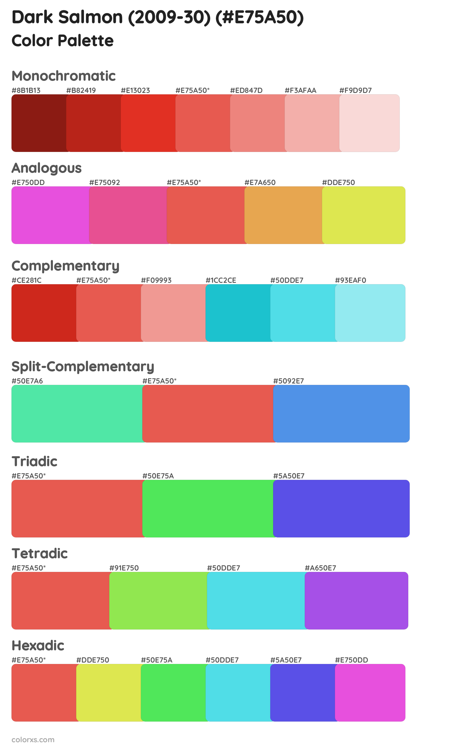 Dark Salmon (2009-30) Color Scheme Palettes