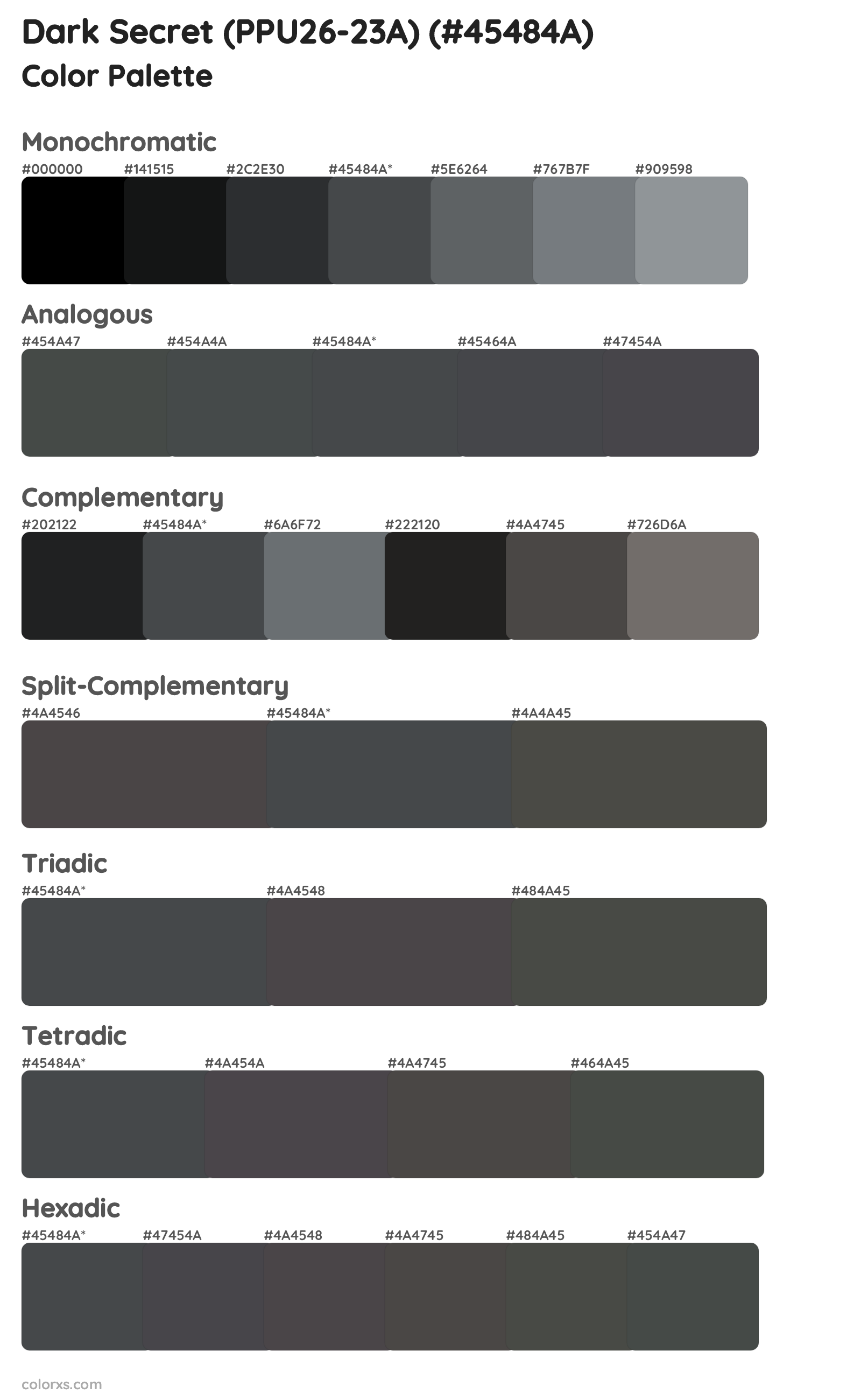 Dark Secret (PPU26-23A) Color Scheme Palettes