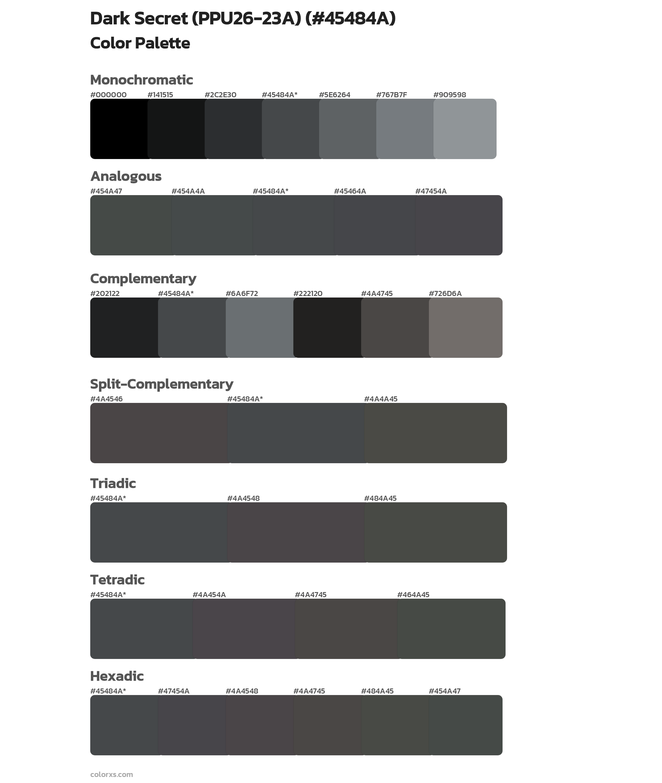 Dark Secret (PPU26-23A) Color Scheme Palettes