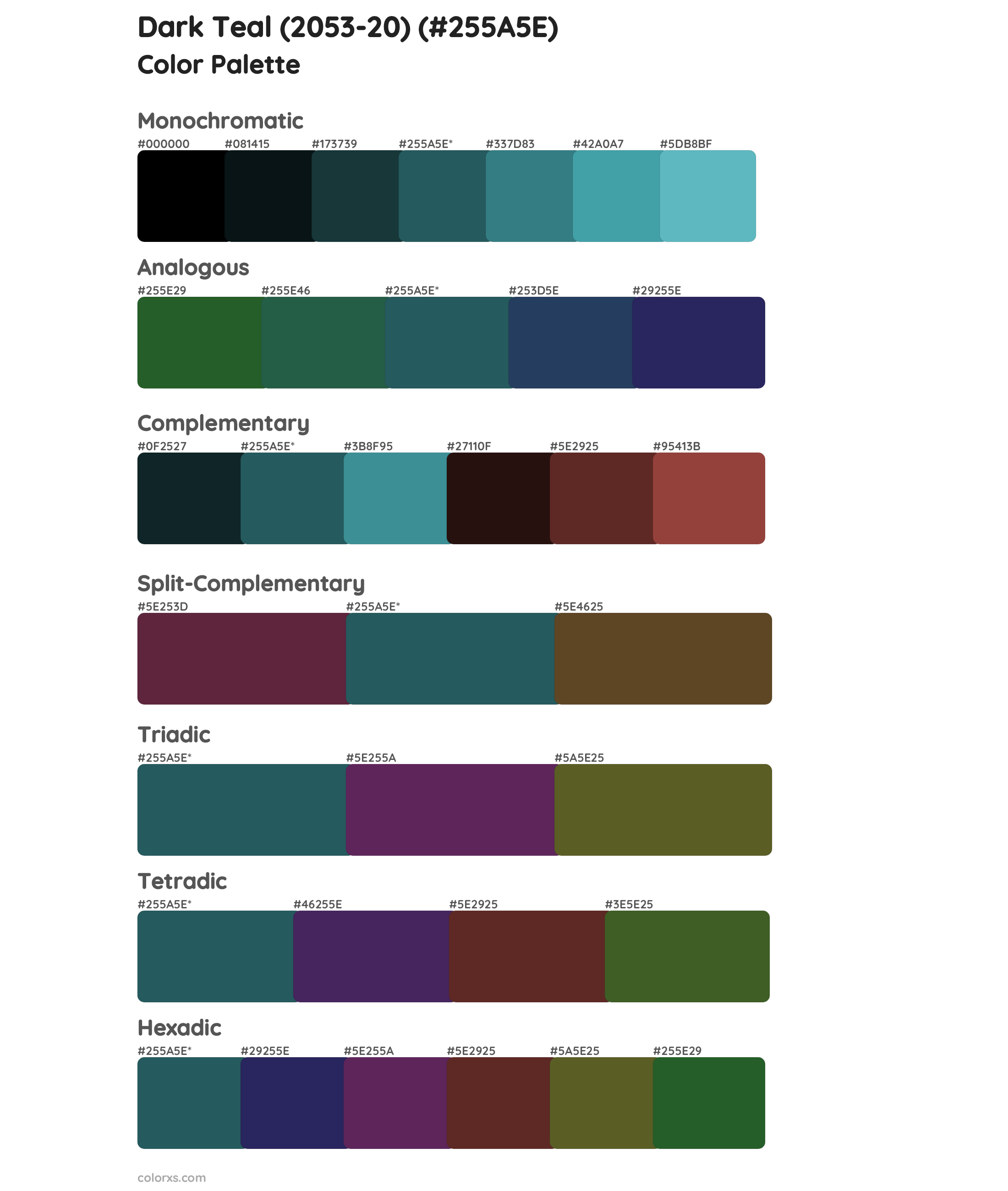 Dark Teal (2053-20) Color Scheme Palettes