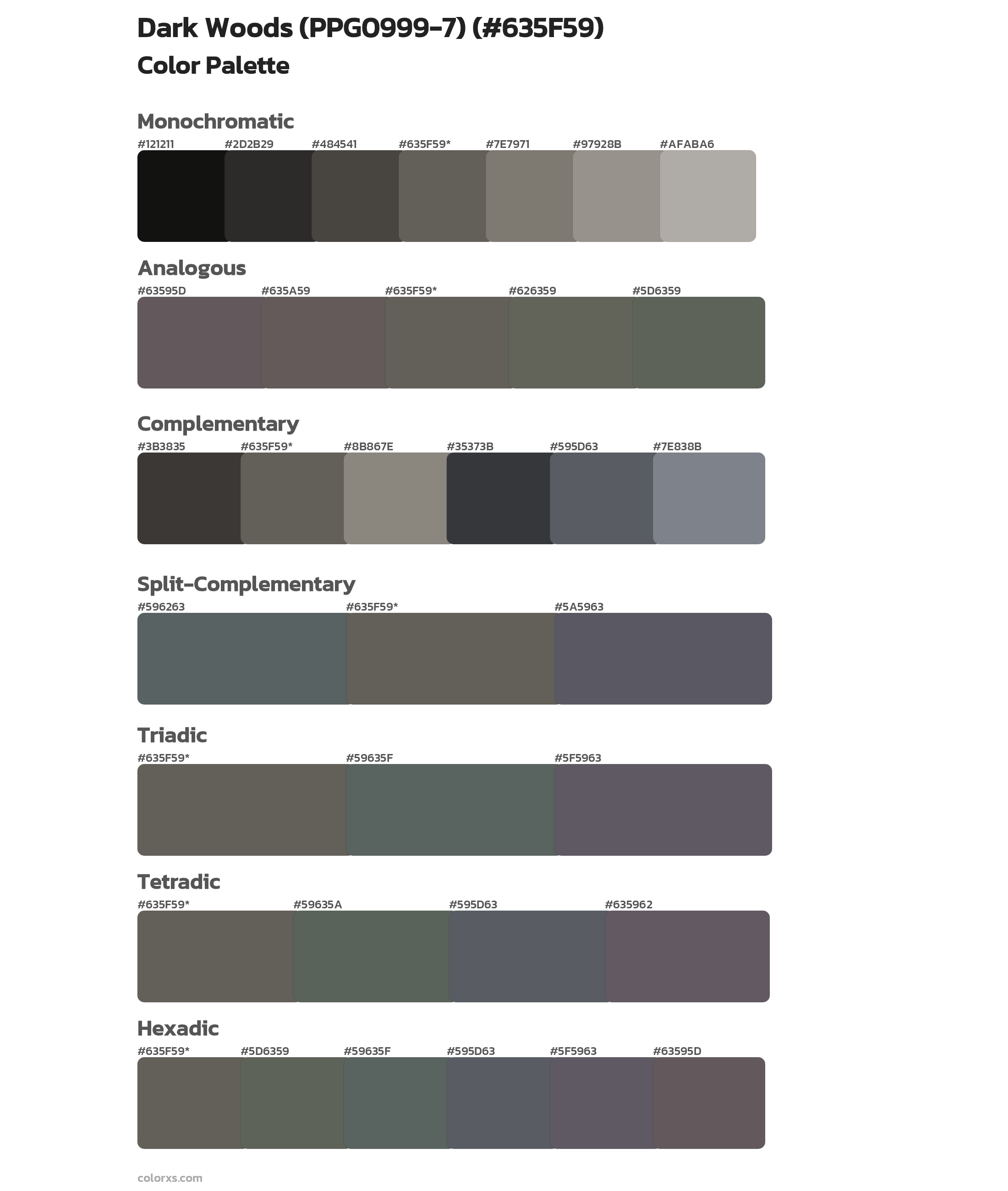 Dark Woods (PPG0999-7) Color Scheme Palettes