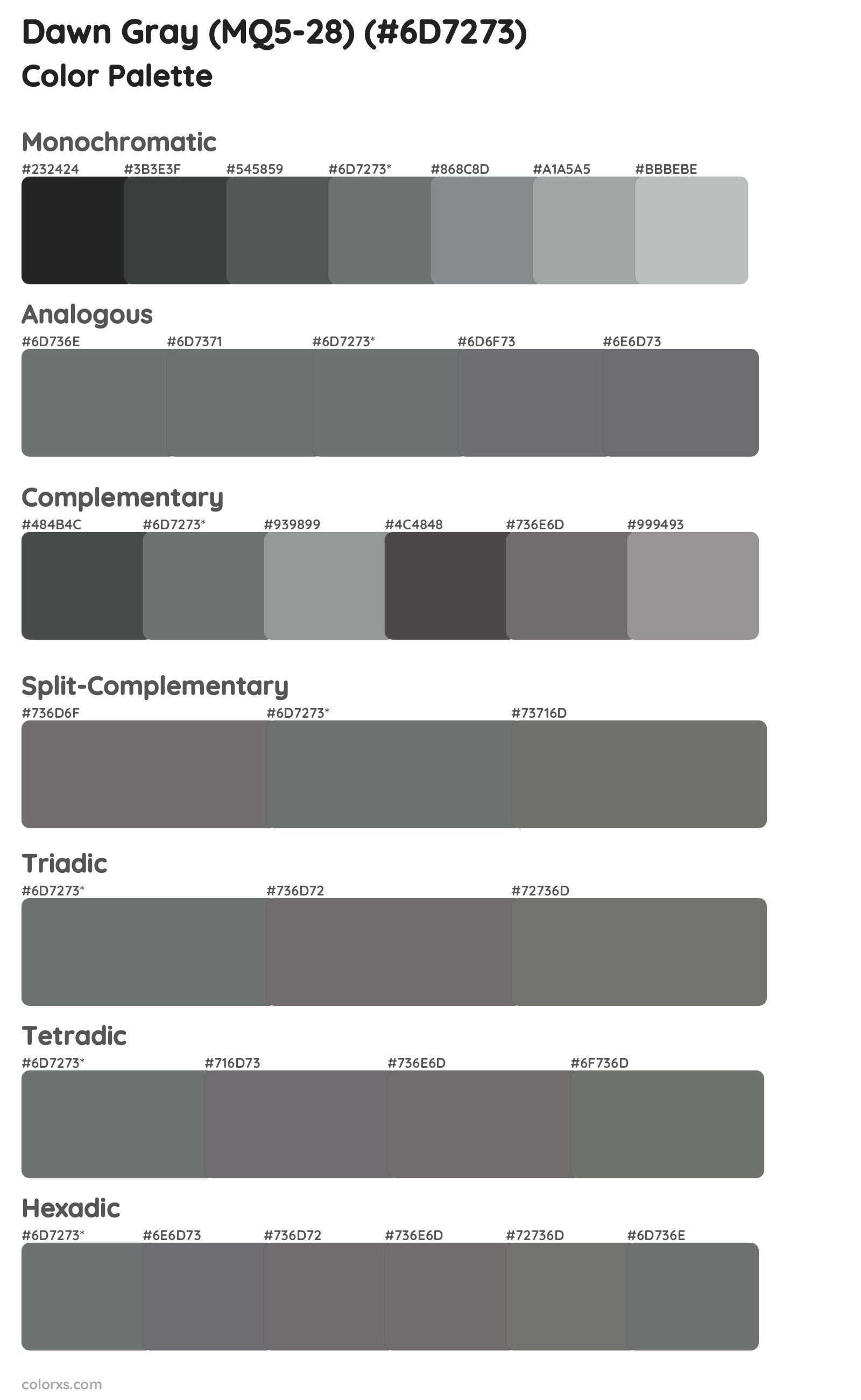 Dawn Gray (MQ5-28) Color Scheme Palettes