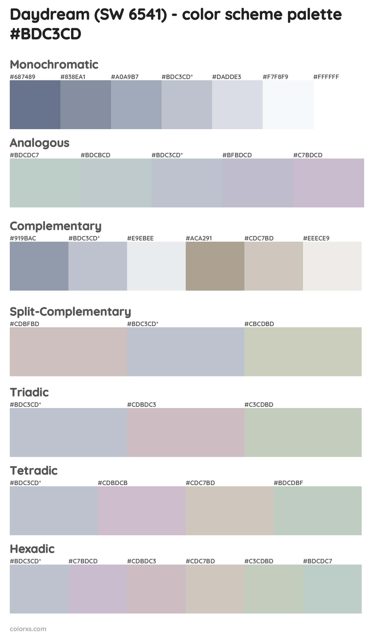 Daydream (SW 6541) Color Scheme Palettes