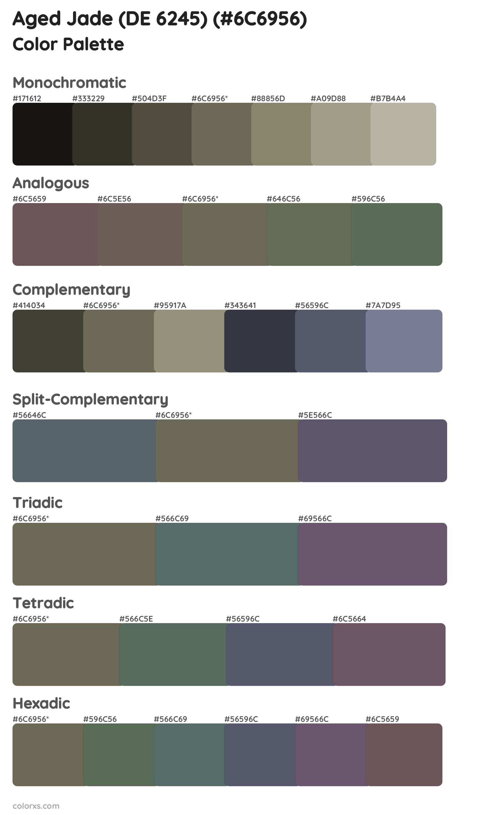 Aged Jade (DE 6245) Color Scheme Palettes