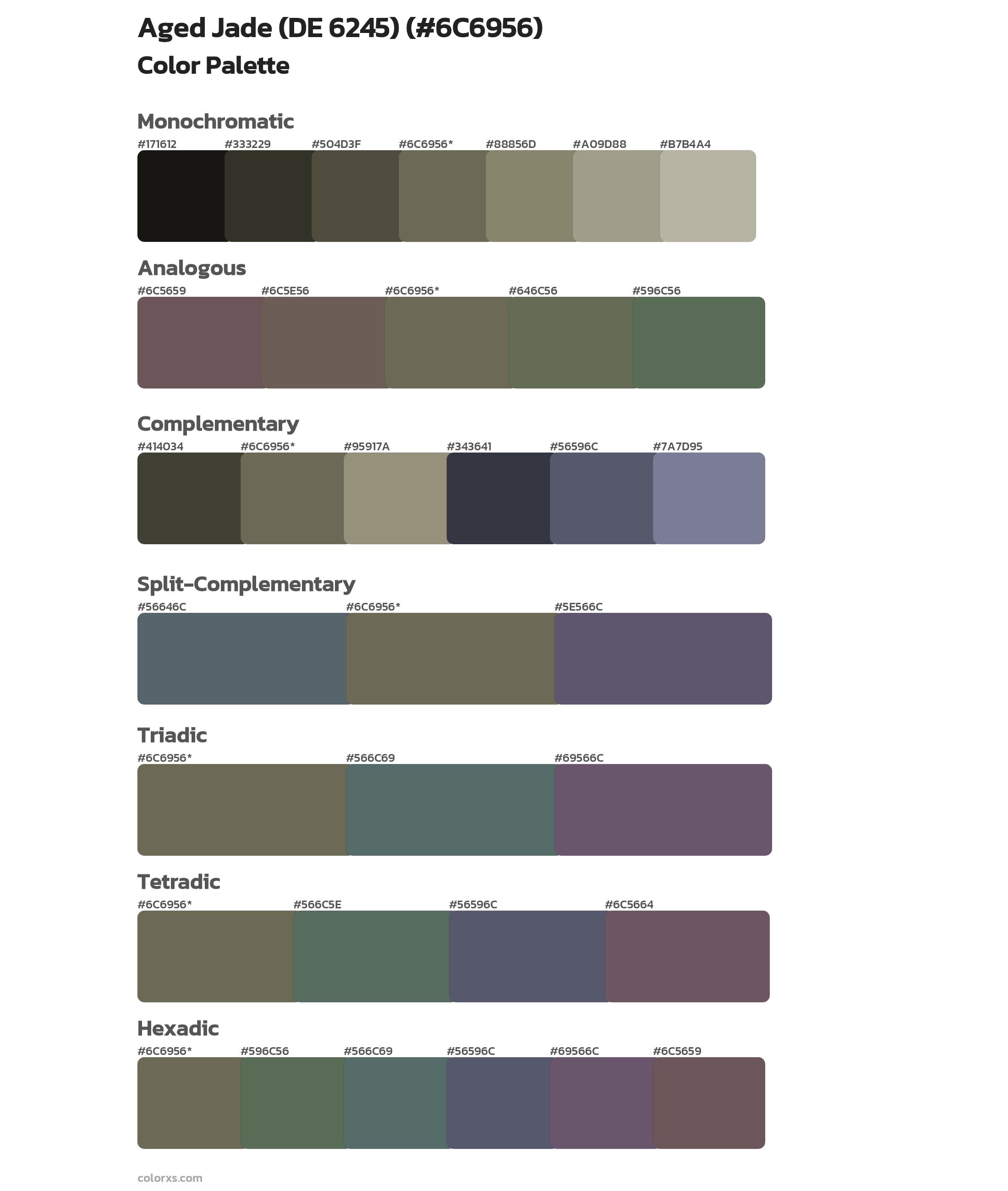 Aged Jade (DE 6245) Color Scheme Palettes