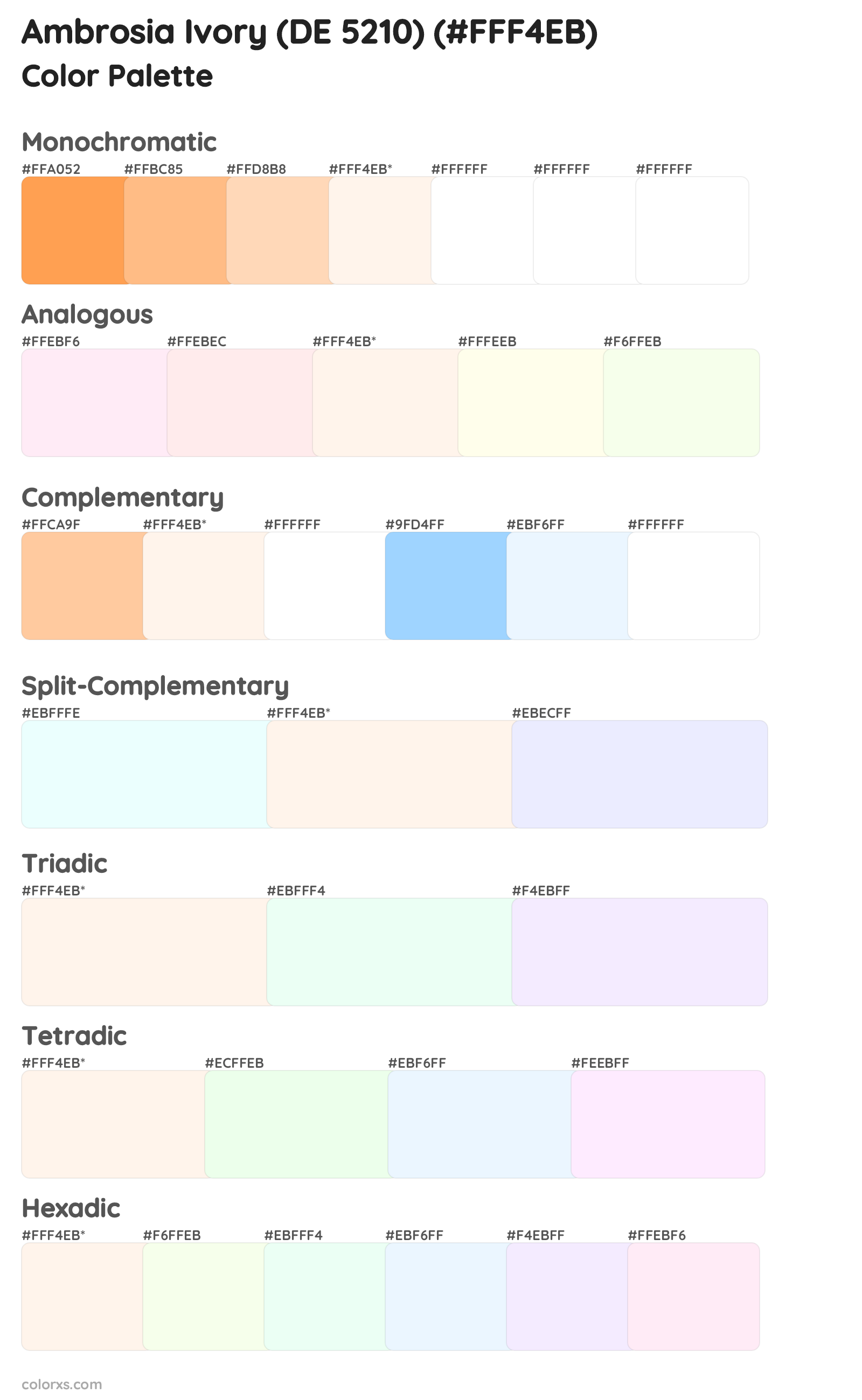 Ambrosia Ivory (DE 5210) Color Scheme Palettes