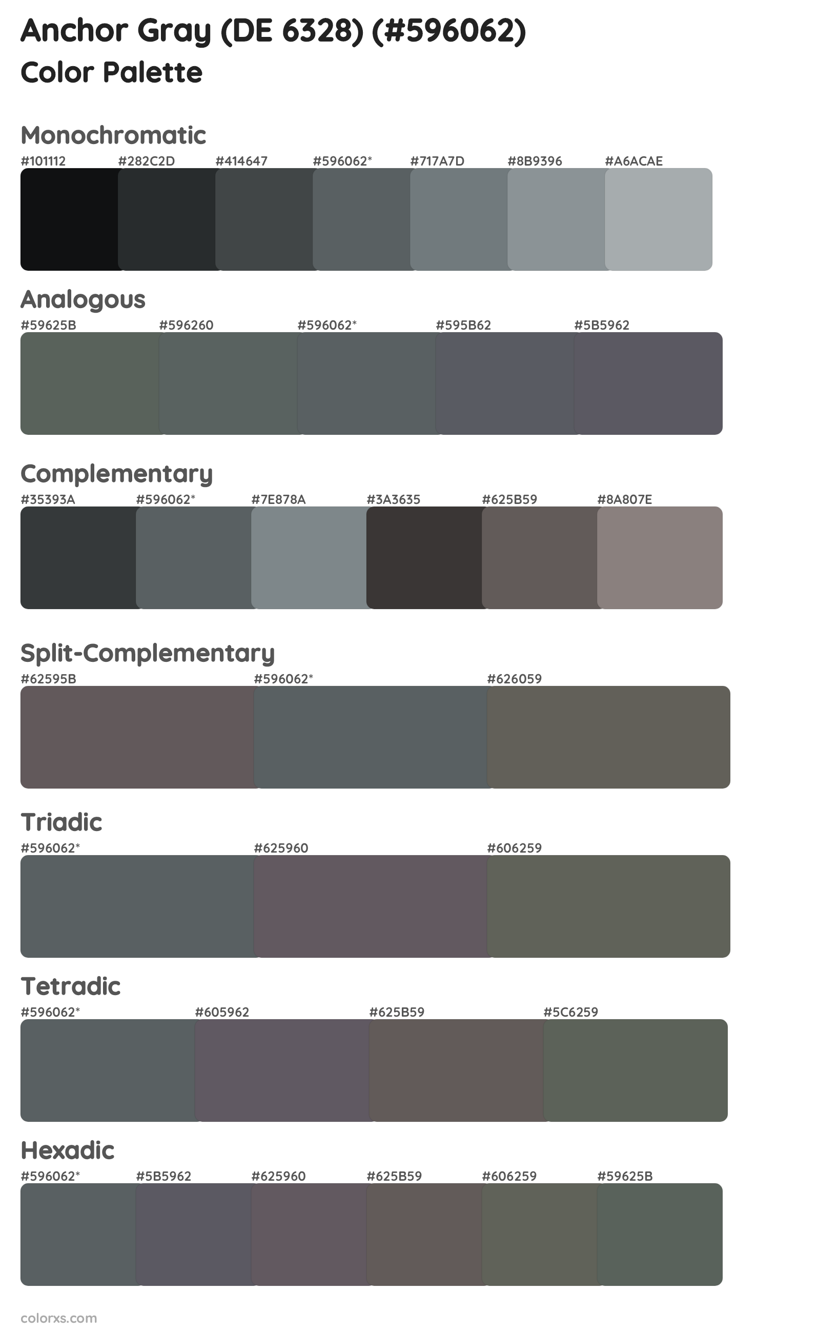 Anchor Gray (DE 6328) Color Scheme Palettes