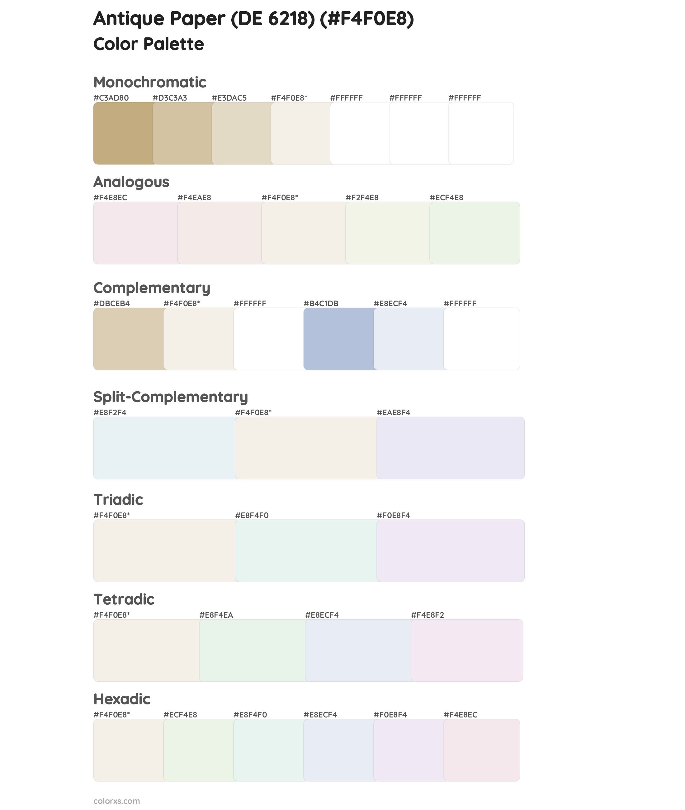 Antique Paper (DE 6218) Color Scheme Palettes