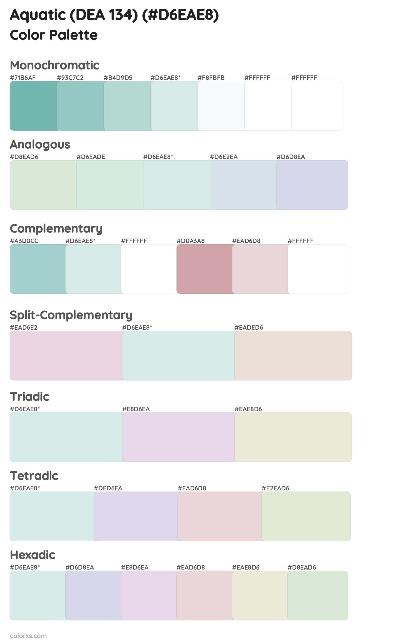 Aquatic (DEA 134) Color Scheme Palettes