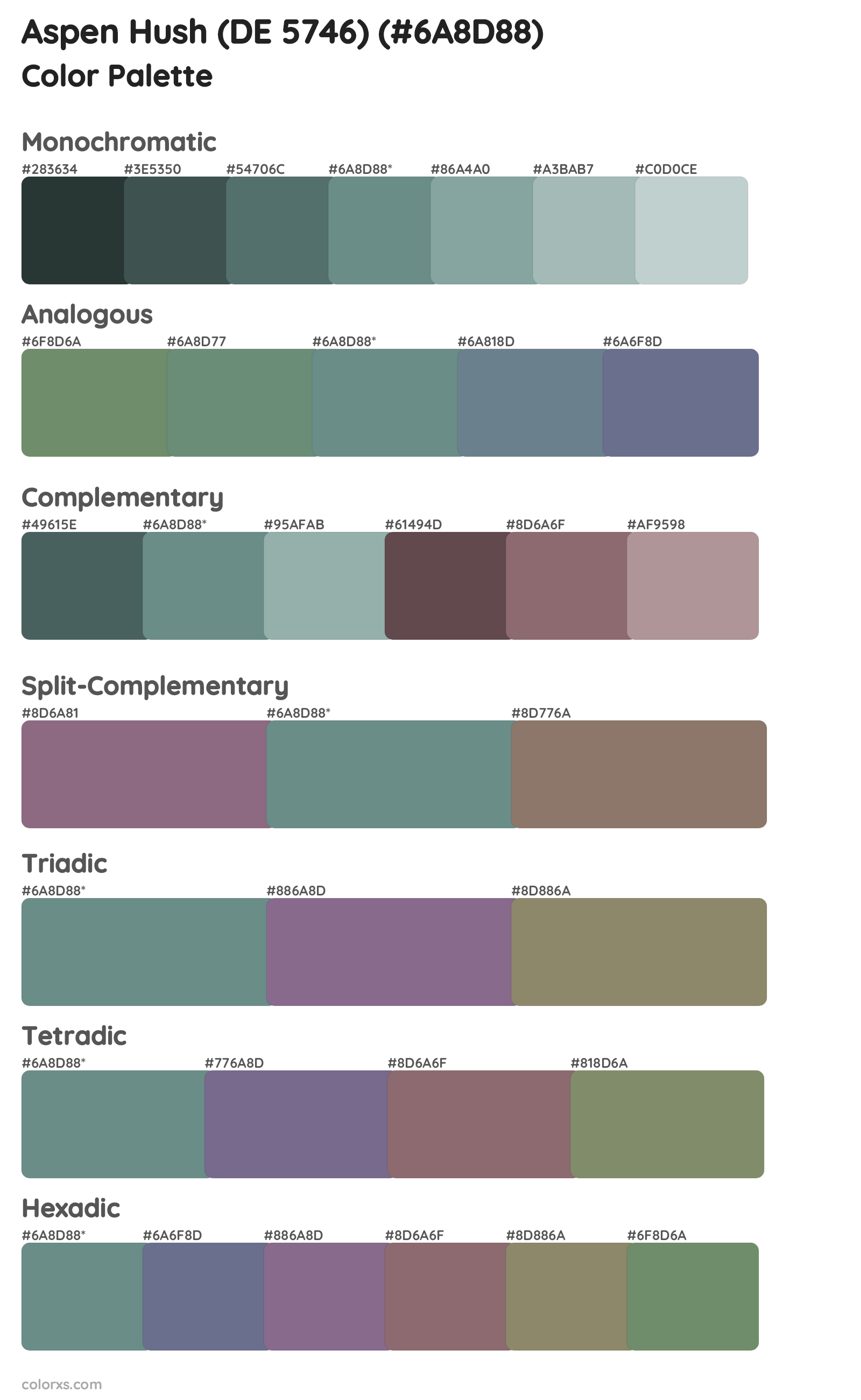 Aspen Hush (DE 5746) Color Scheme Palettes