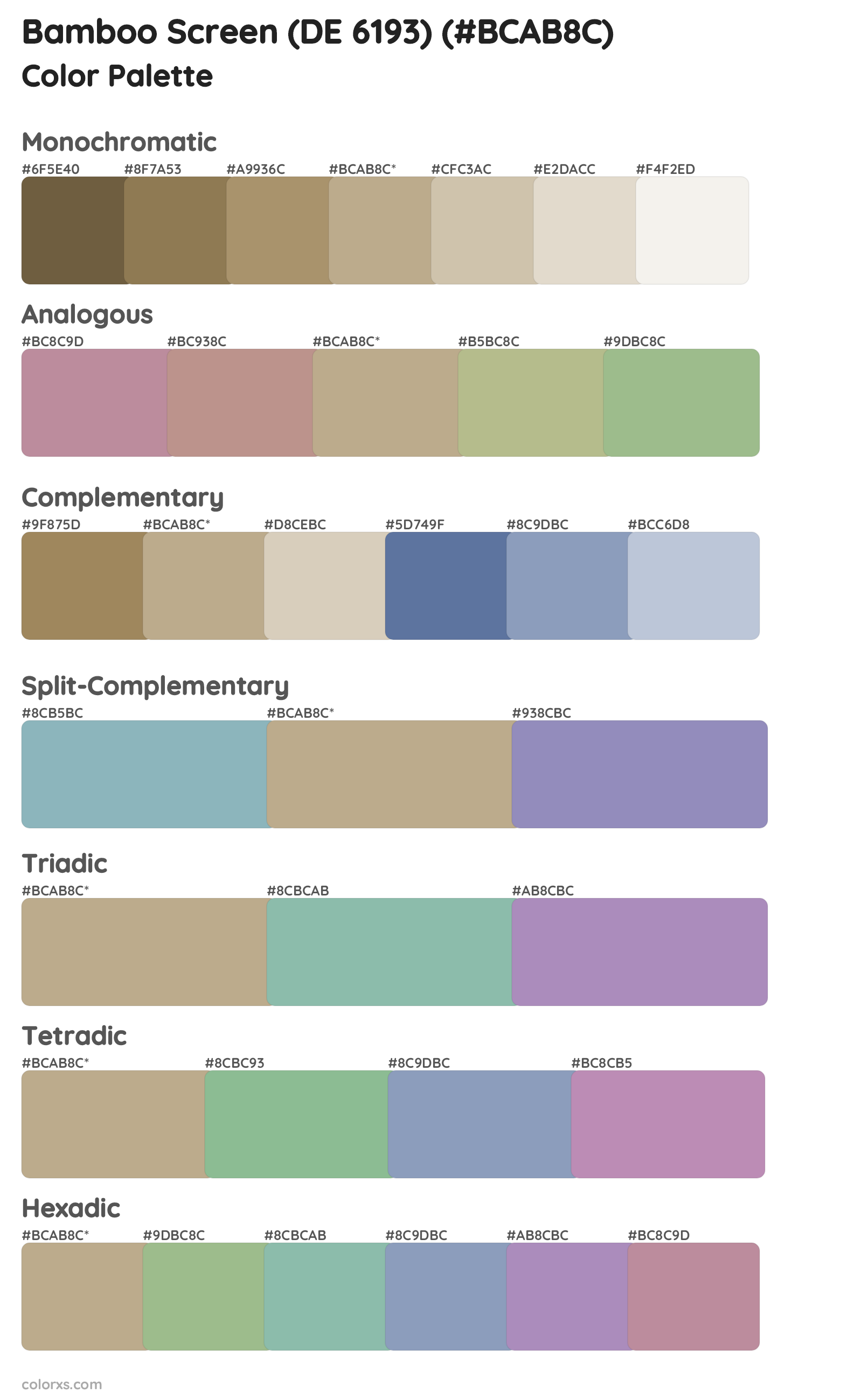 Bamboo Screen (DE 6193) Color Scheme Palettes