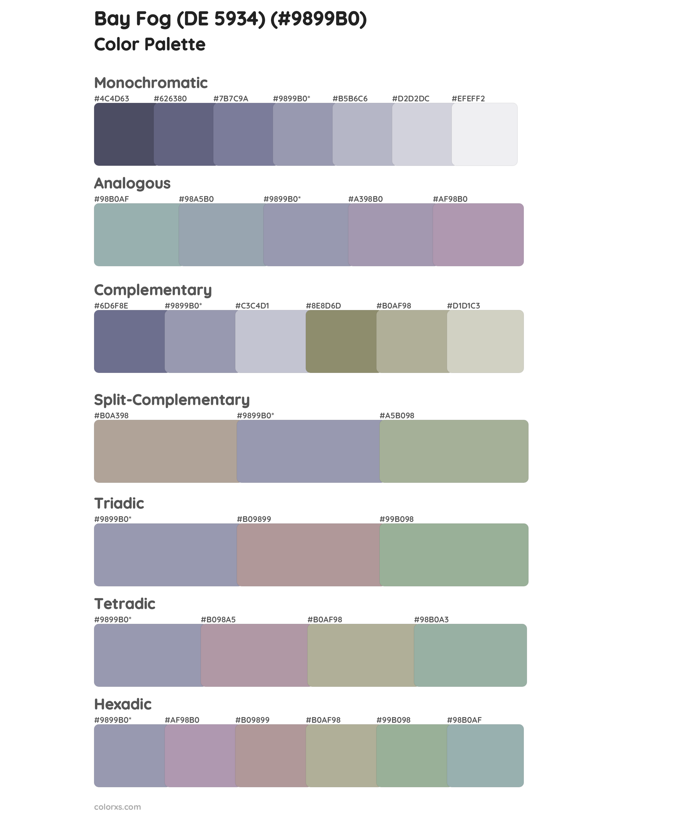 Bay Fog (DE 5934) Color Scheme Palettes