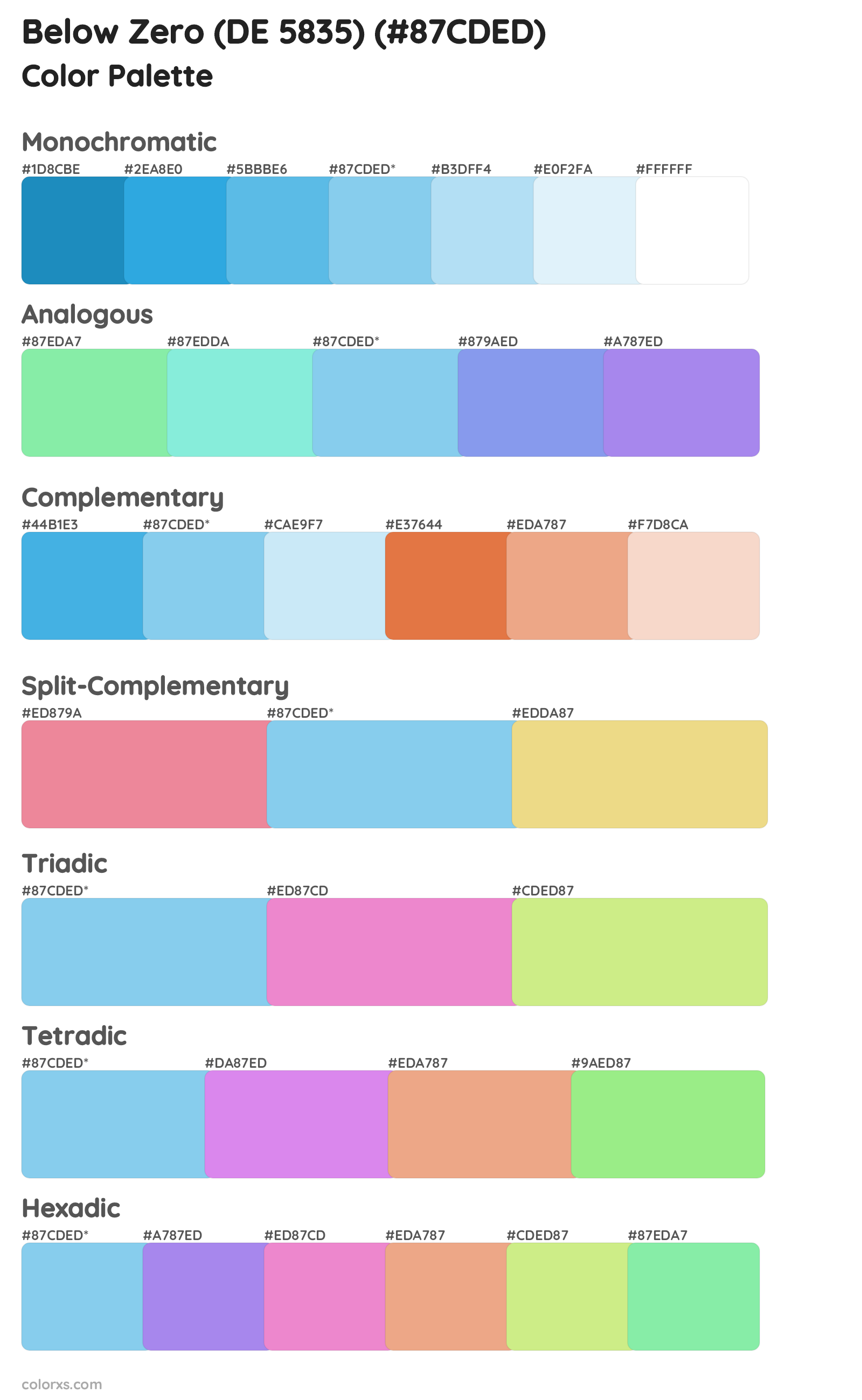 Below Zero (DE 5835) Color Scheme Palettes