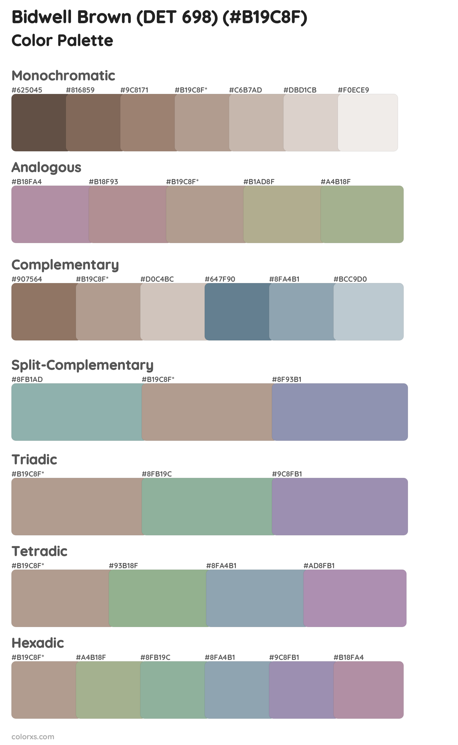 Bidwell Brown (DET 698) Color Scheme Palettes