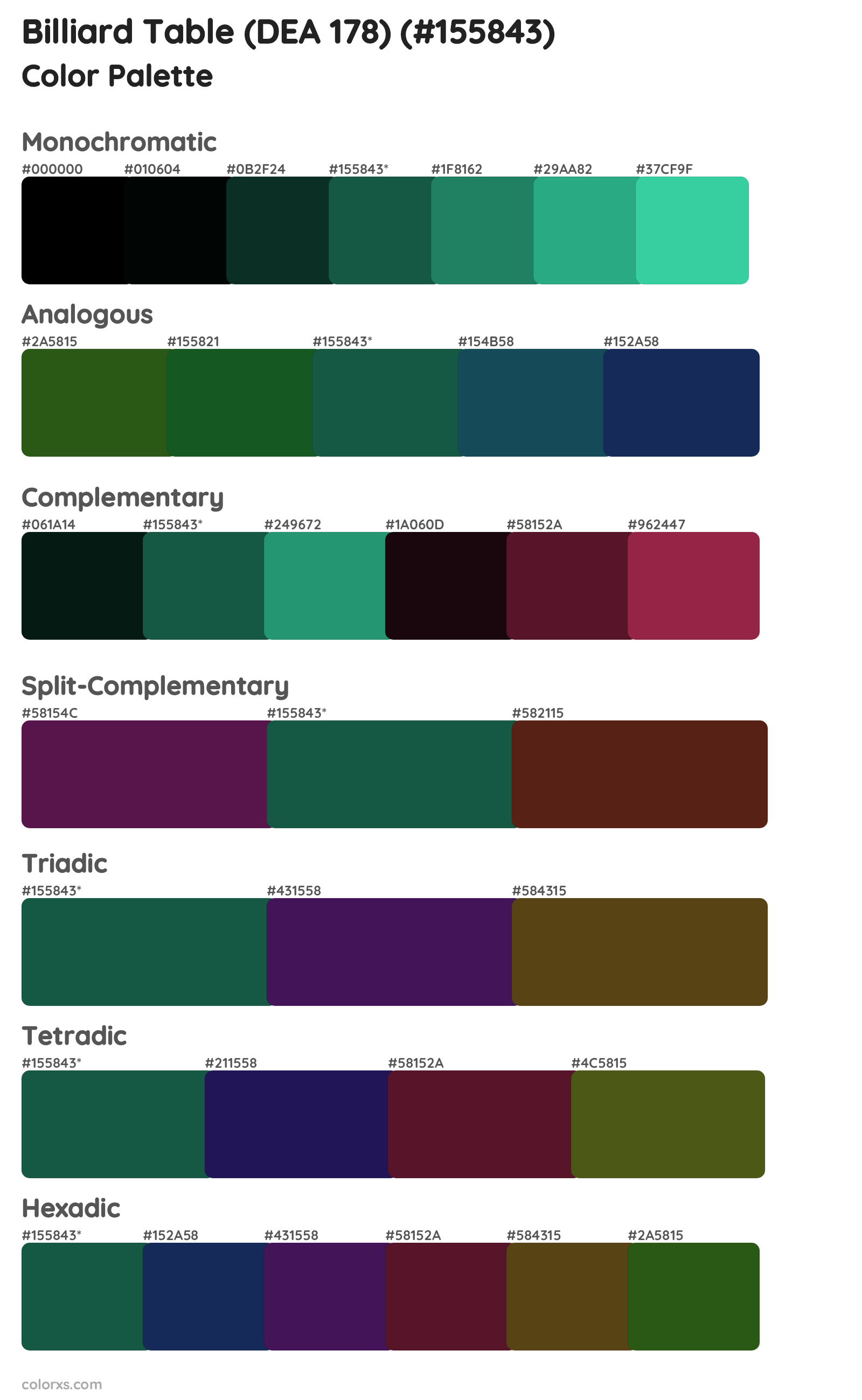 Billiard Table (DEA 178) Color Scheme Palettes