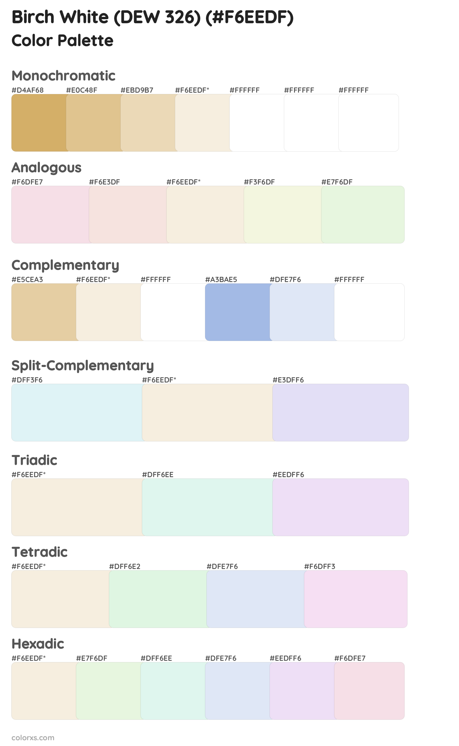 Birch White (DEW 326) Color Scheme Palettes