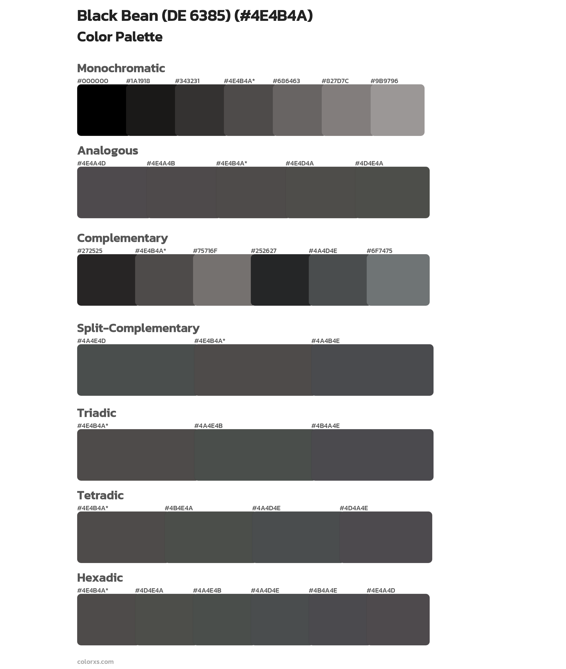 Black Bean (DE 6385) Color Scheme Palettes