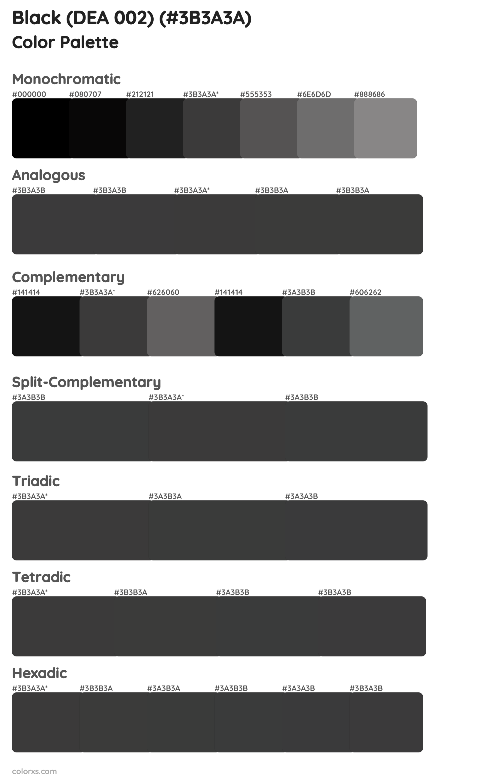 Black (DEA 002) Color Scheme Palettes