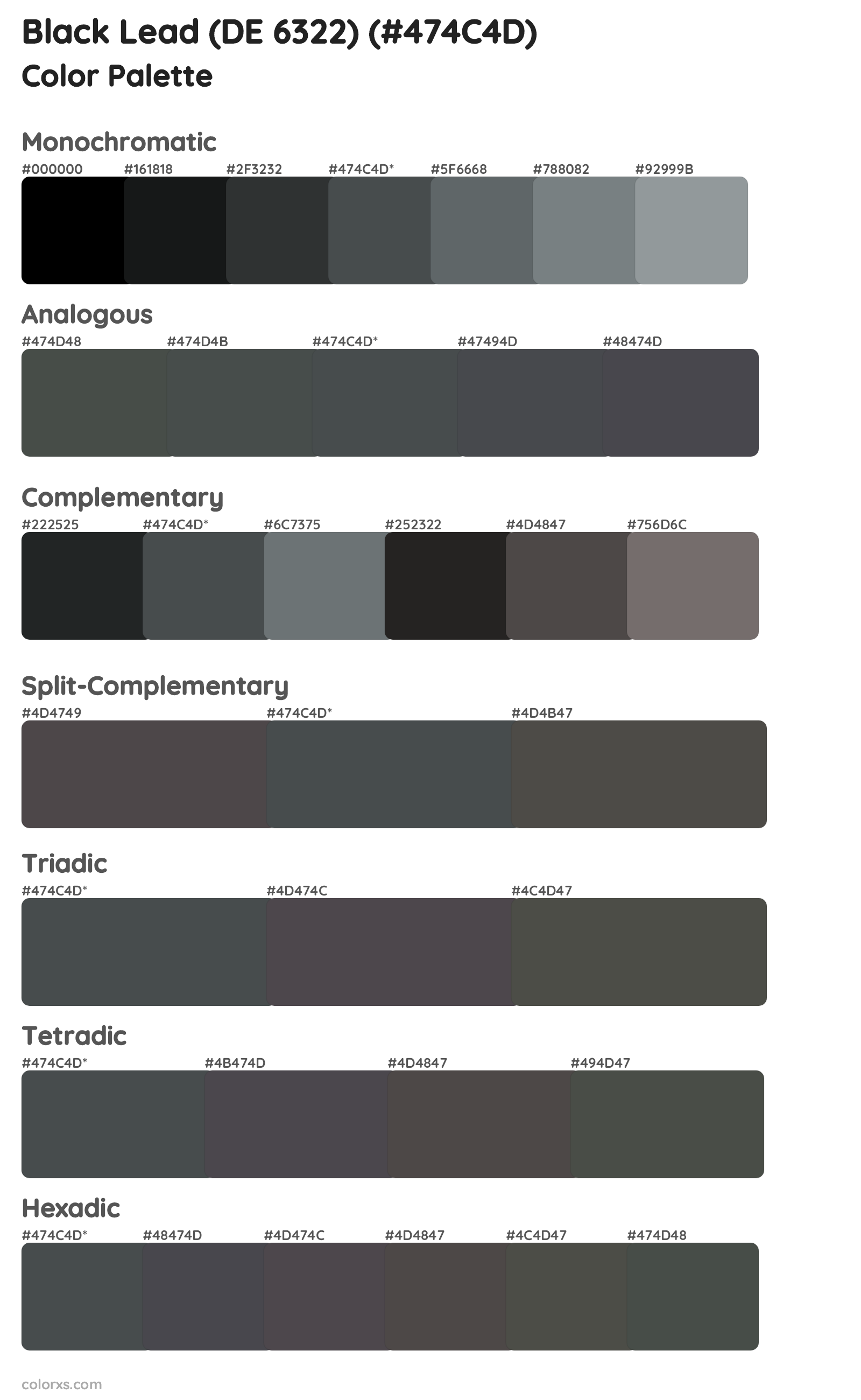 Black Lead (DE 6322) Color Scheme Palettes