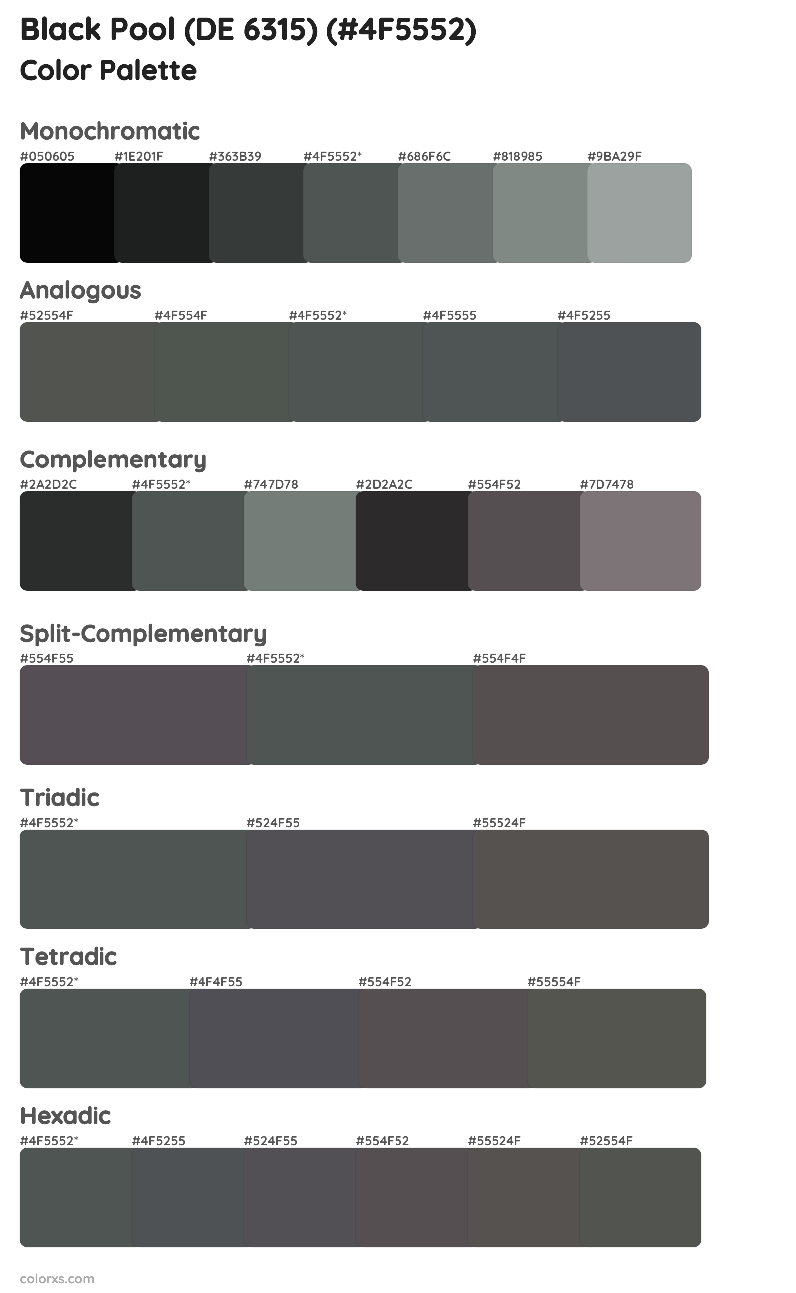 Black Pool (DE 6315) Color Scheme Palettes