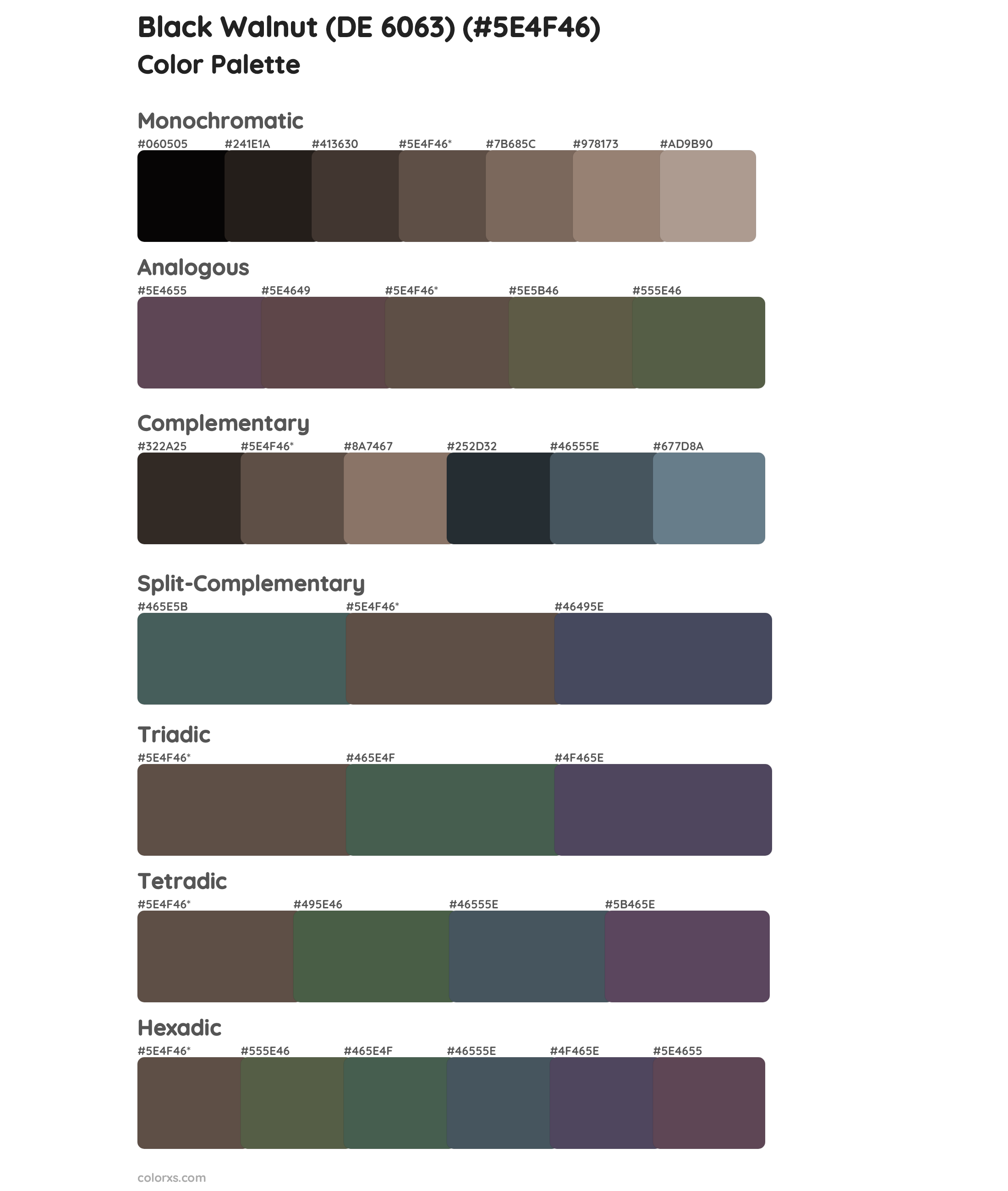 Black Walnut (DE 6063) Color Scheme Palettes