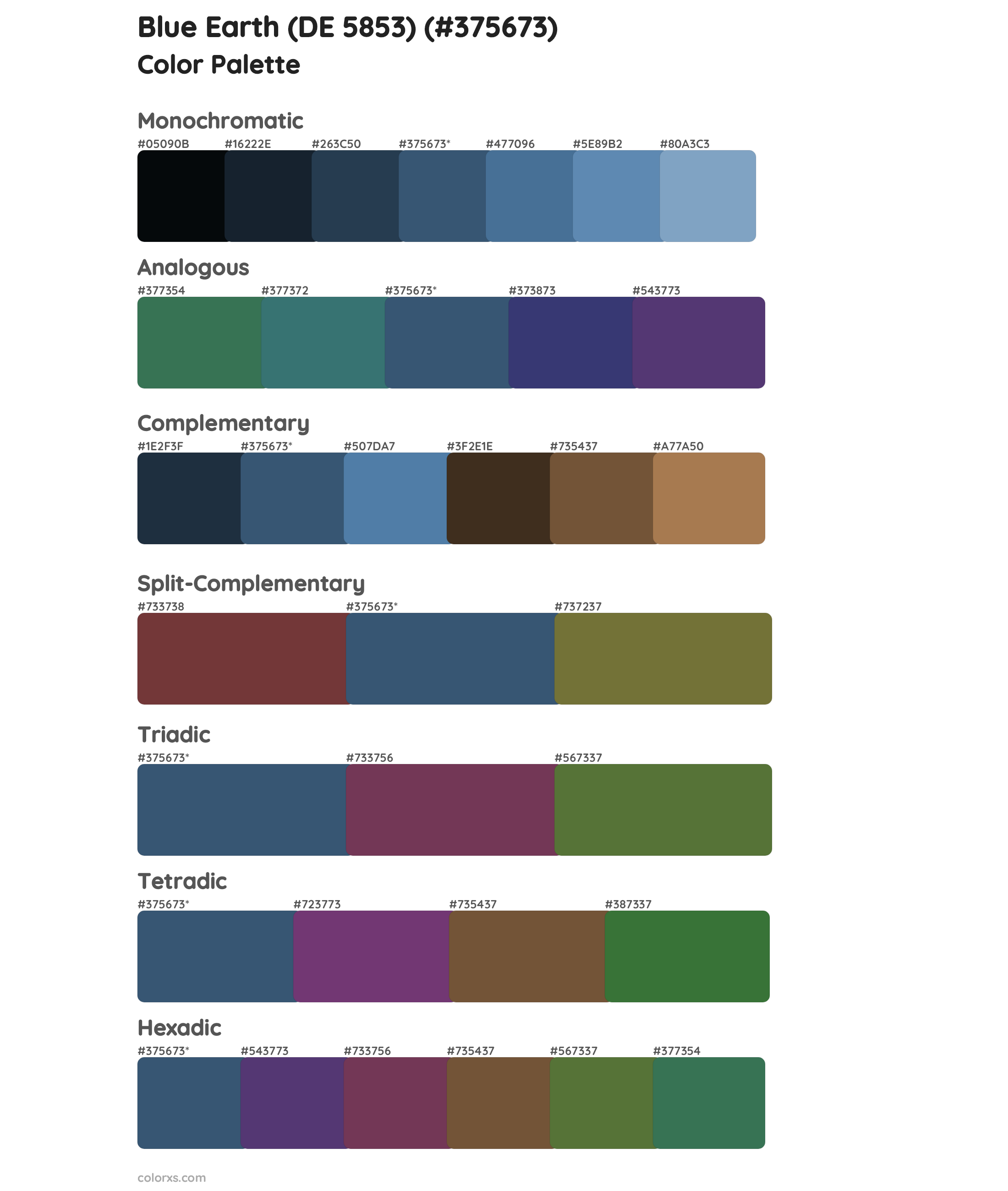 Blue Earth (DE 5853) Color Scheme Palettes