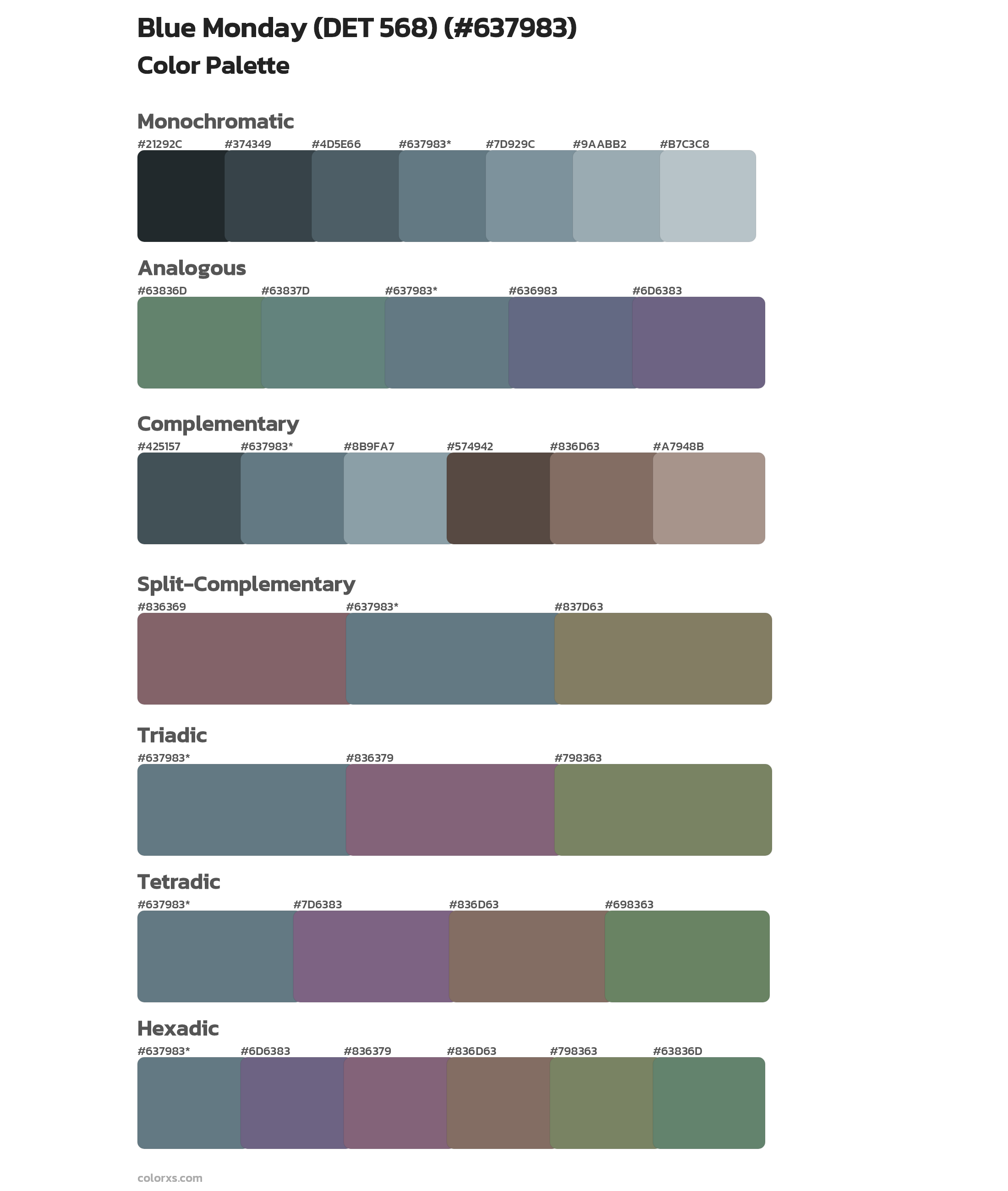 Blue Monday (DET 568) Color Scheme Palettes