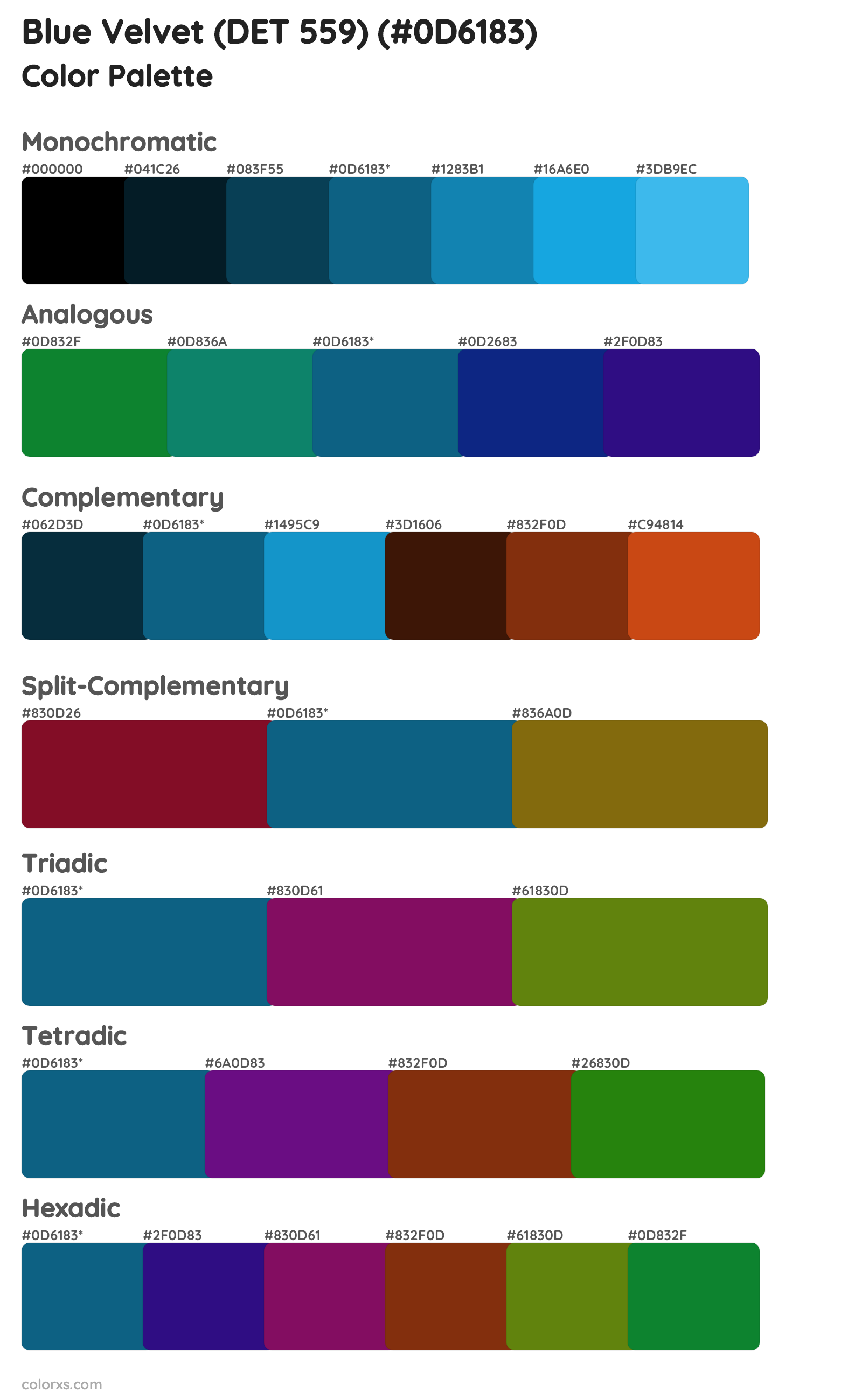 Blue Velvet (DET 559) Color Scheme Palettes