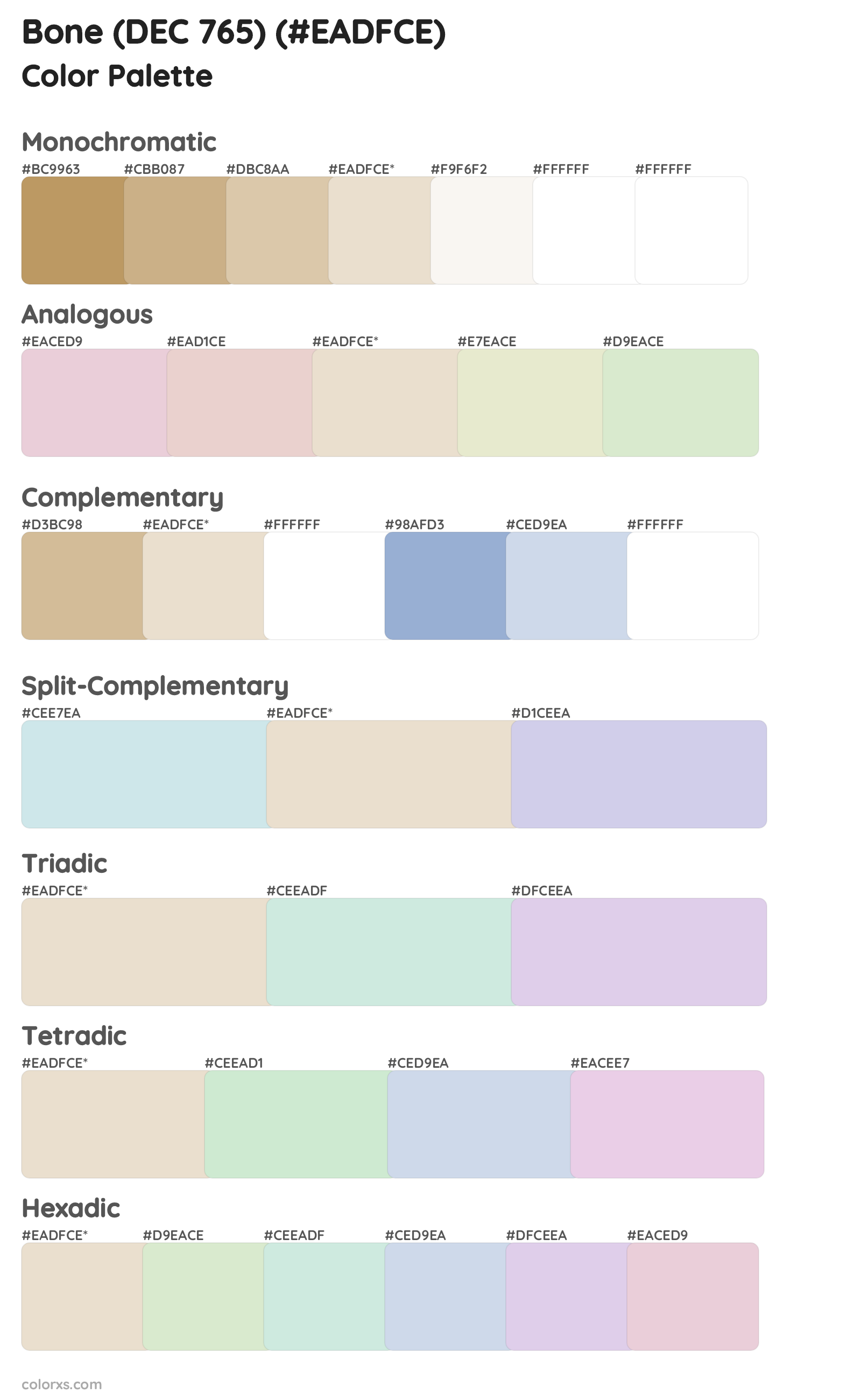 Bone (DEC 765) Color Scheme Palettes