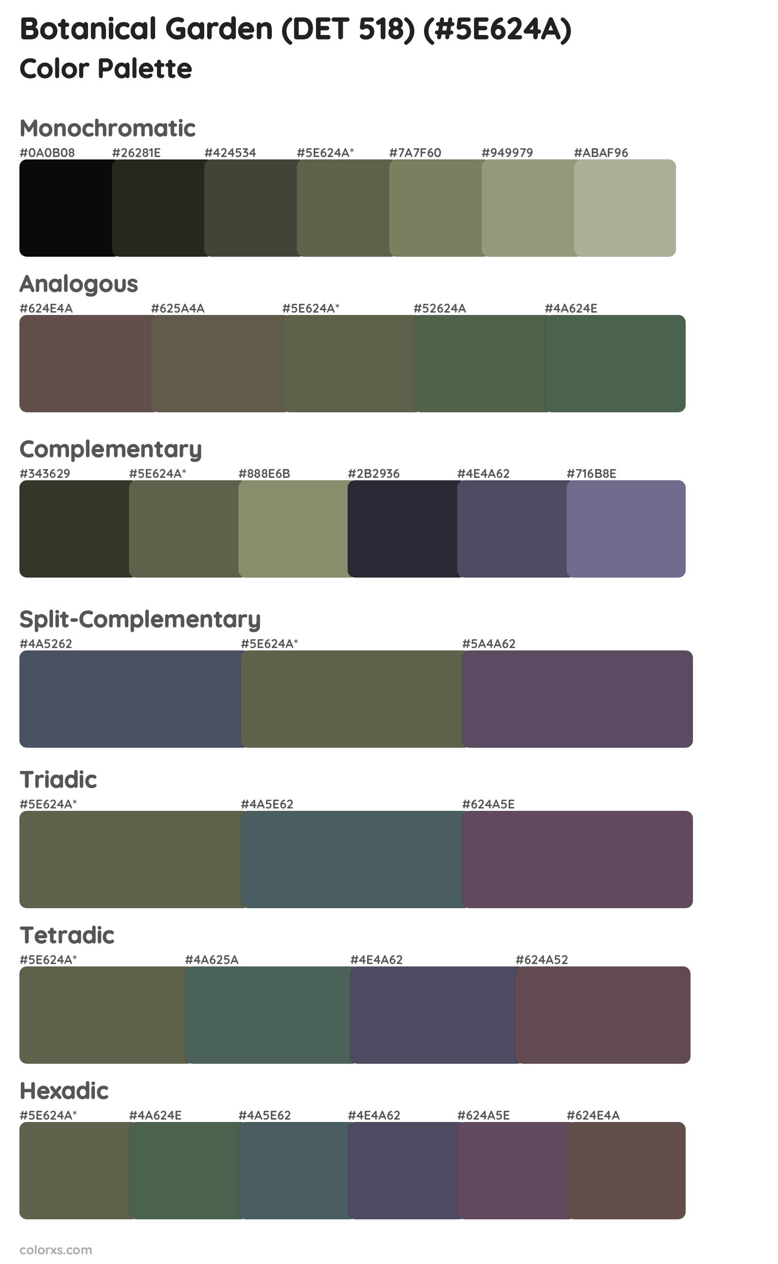 Botanical Garden (DET 518) Color Scheme Palettes