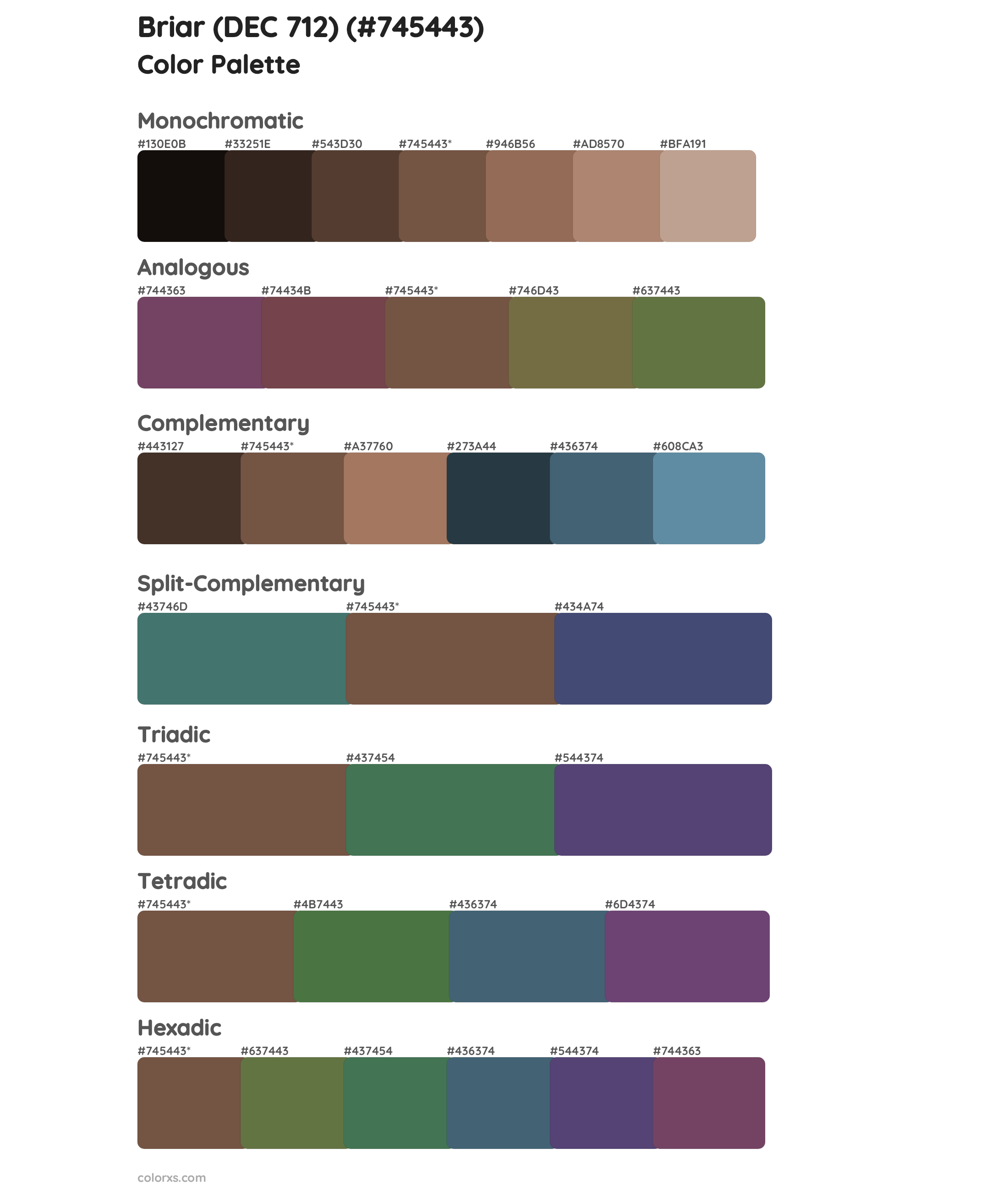 Briar (DEC 712) Color Scheme Palettes