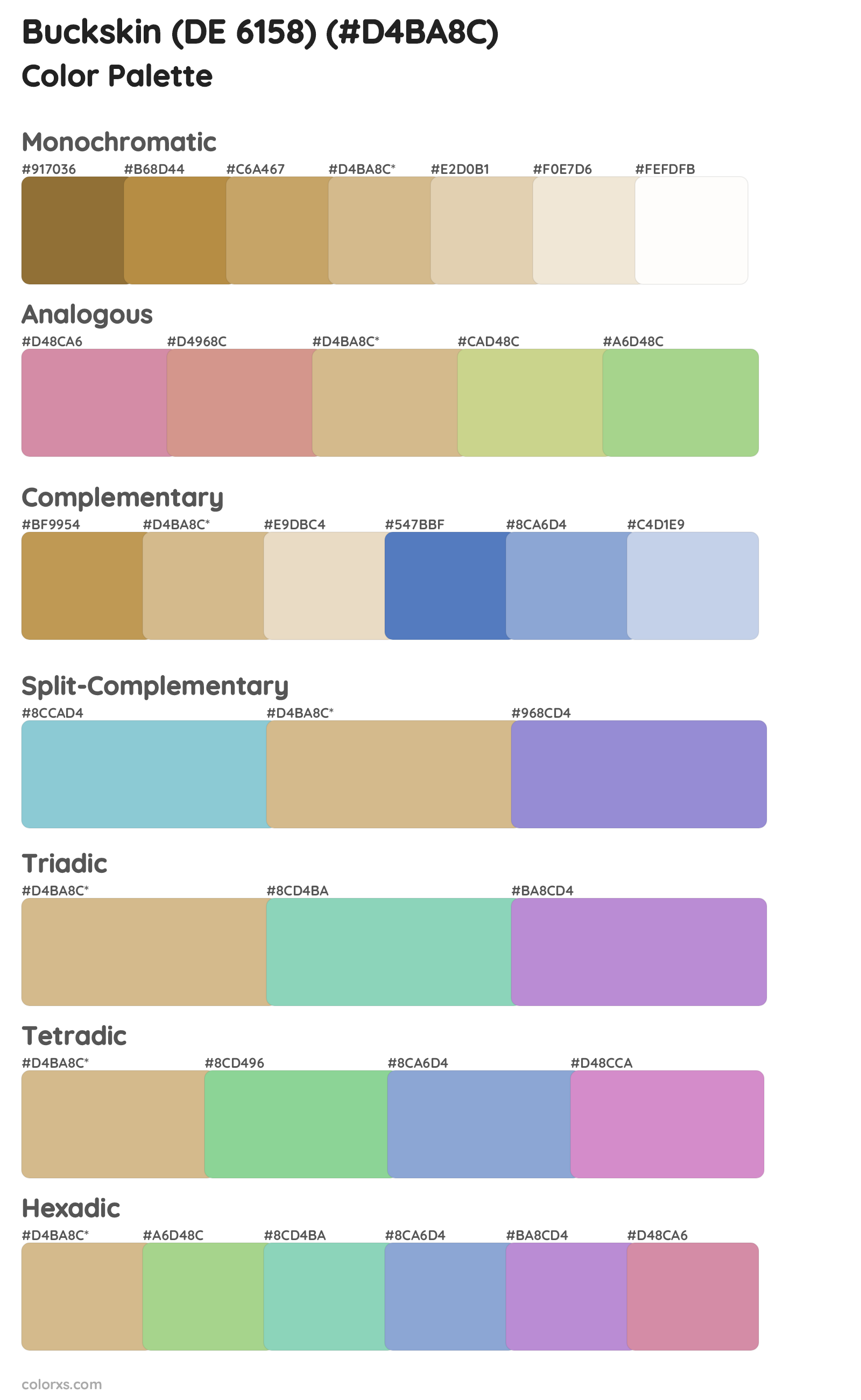 Buckskin (DE 6158) Color Scheme Palettes