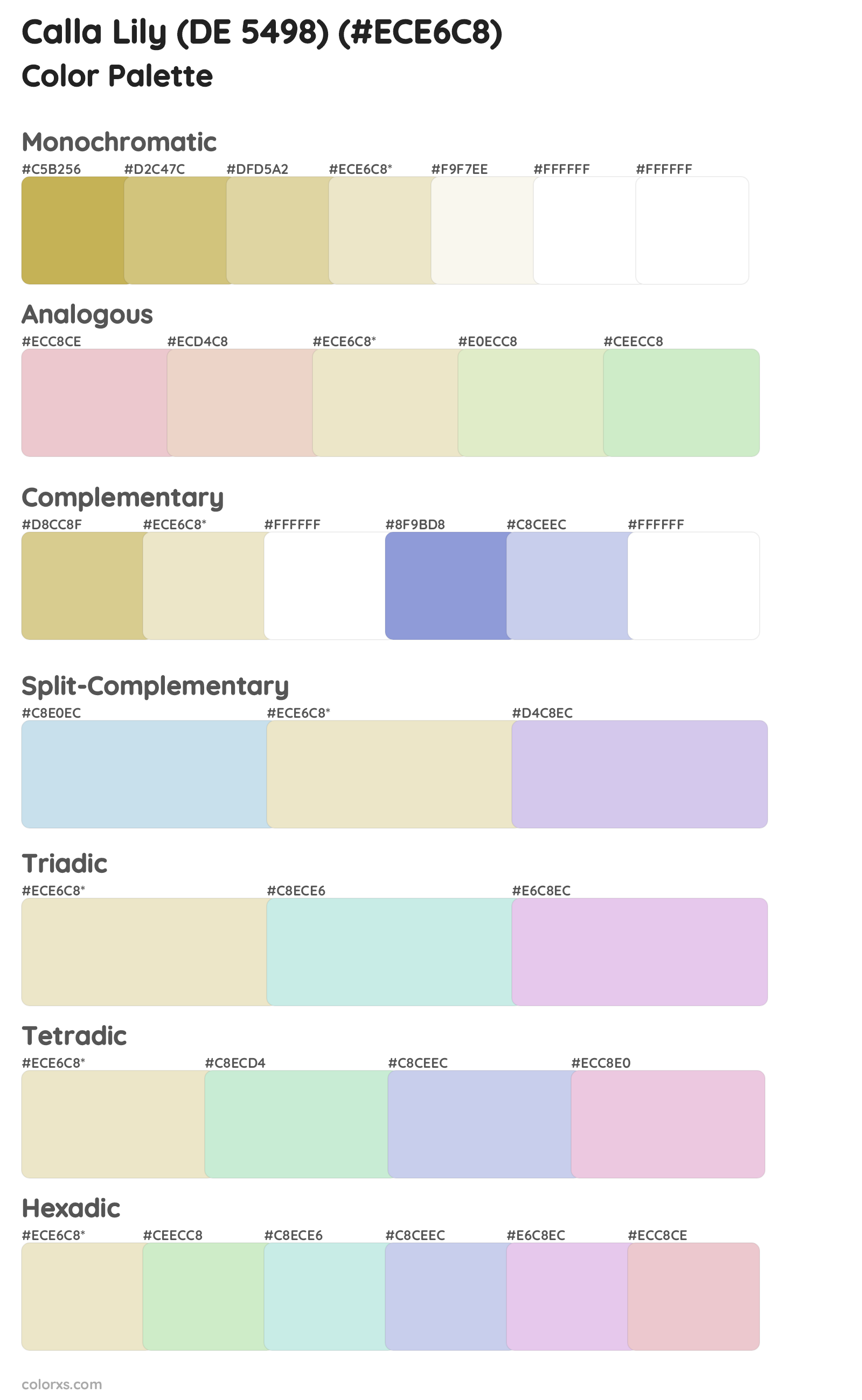 Calla Lily (DE 5498) Color Scheme Palettes