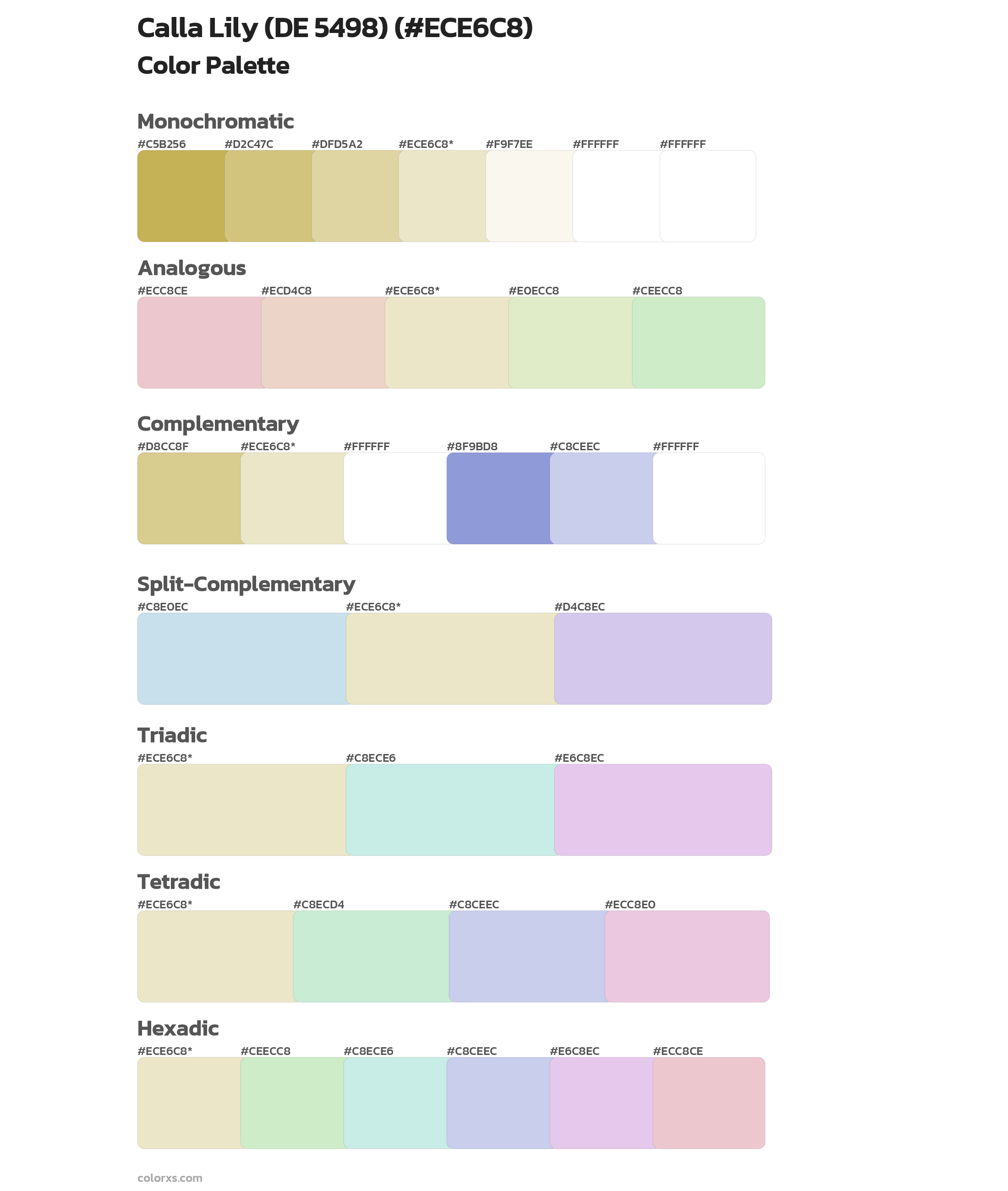 Calla Lily (DE 5498) Color Scheme Palettes