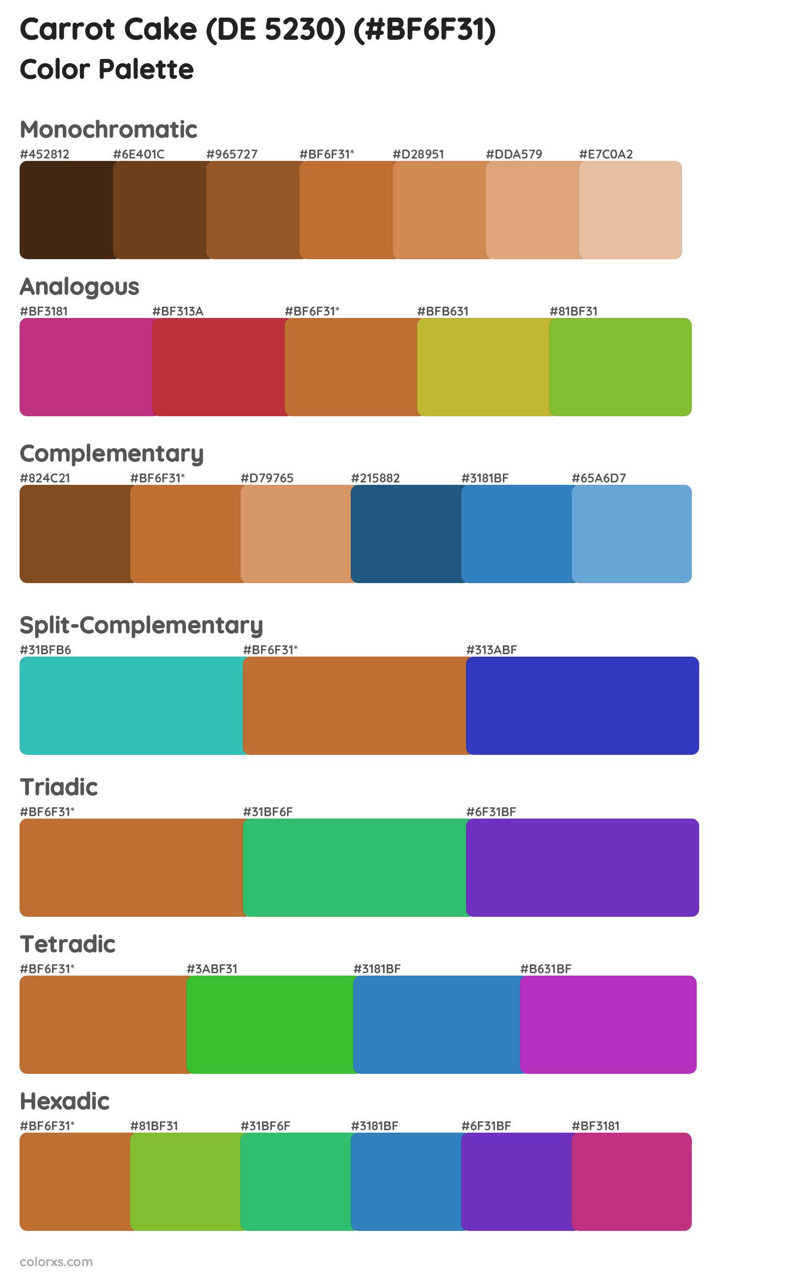Carrot Cake (DE 5230) Color Scheme Palettes