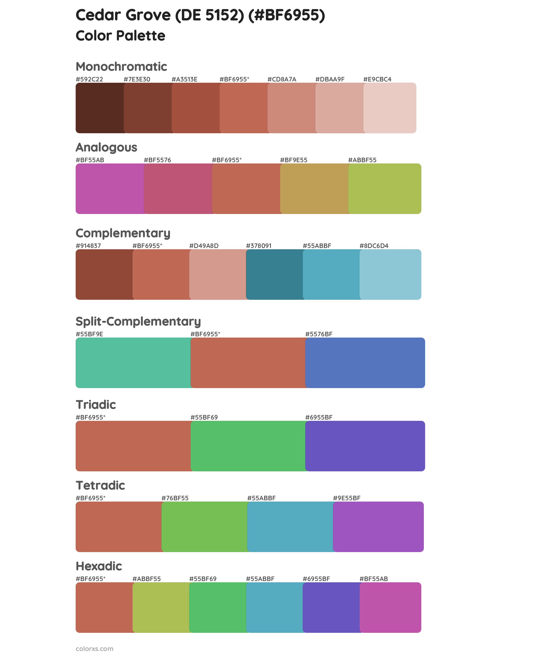 Cedar Grove (DE 5152) Color Scheme Palettes