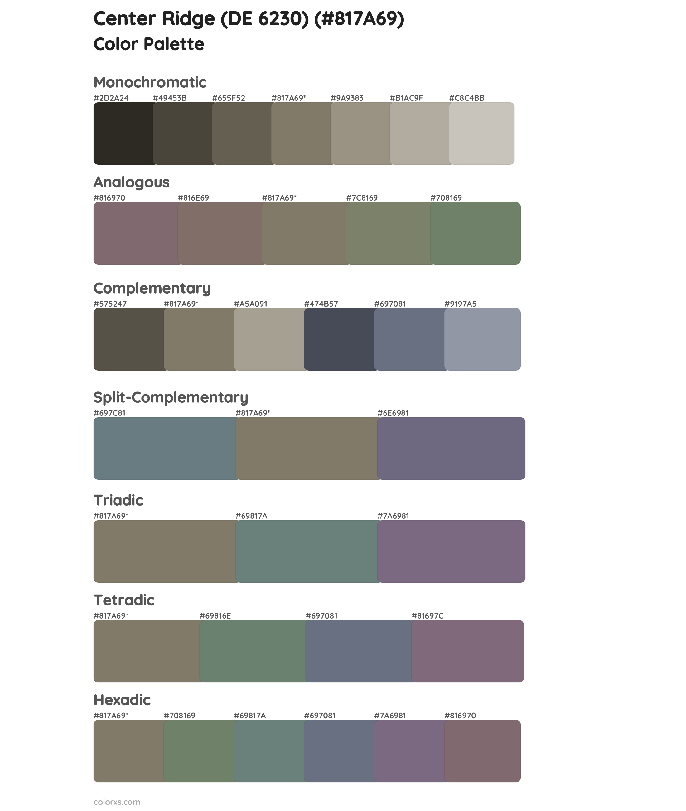 Center Ridge (DE 6230) Color Scheme Palettes