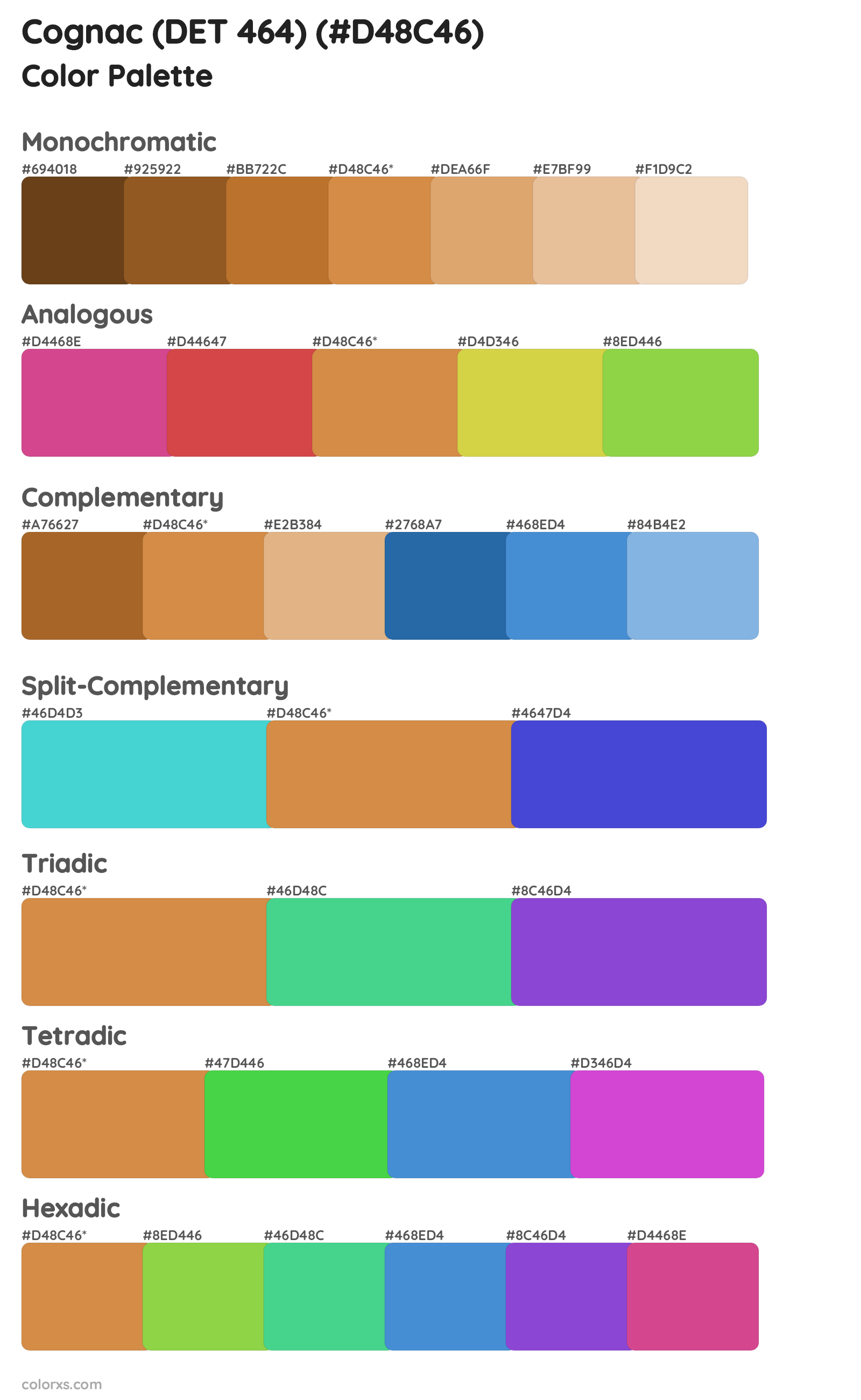 Cognac (DET 464) Color Scheme Palettes