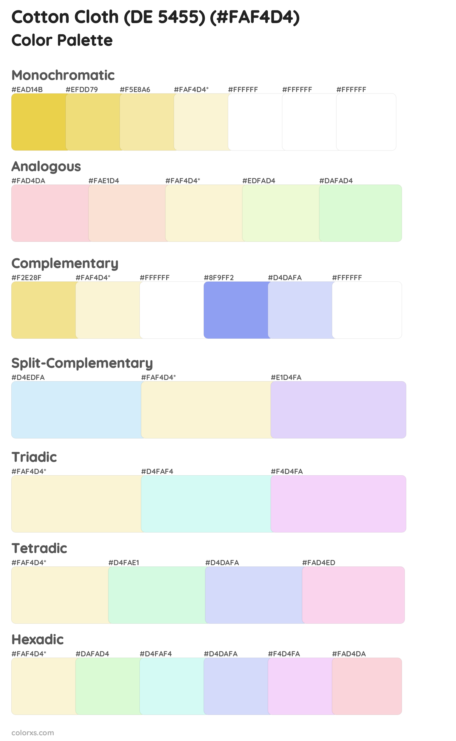 Cotton Cloth (DE 5455) Color Scheme Palettes