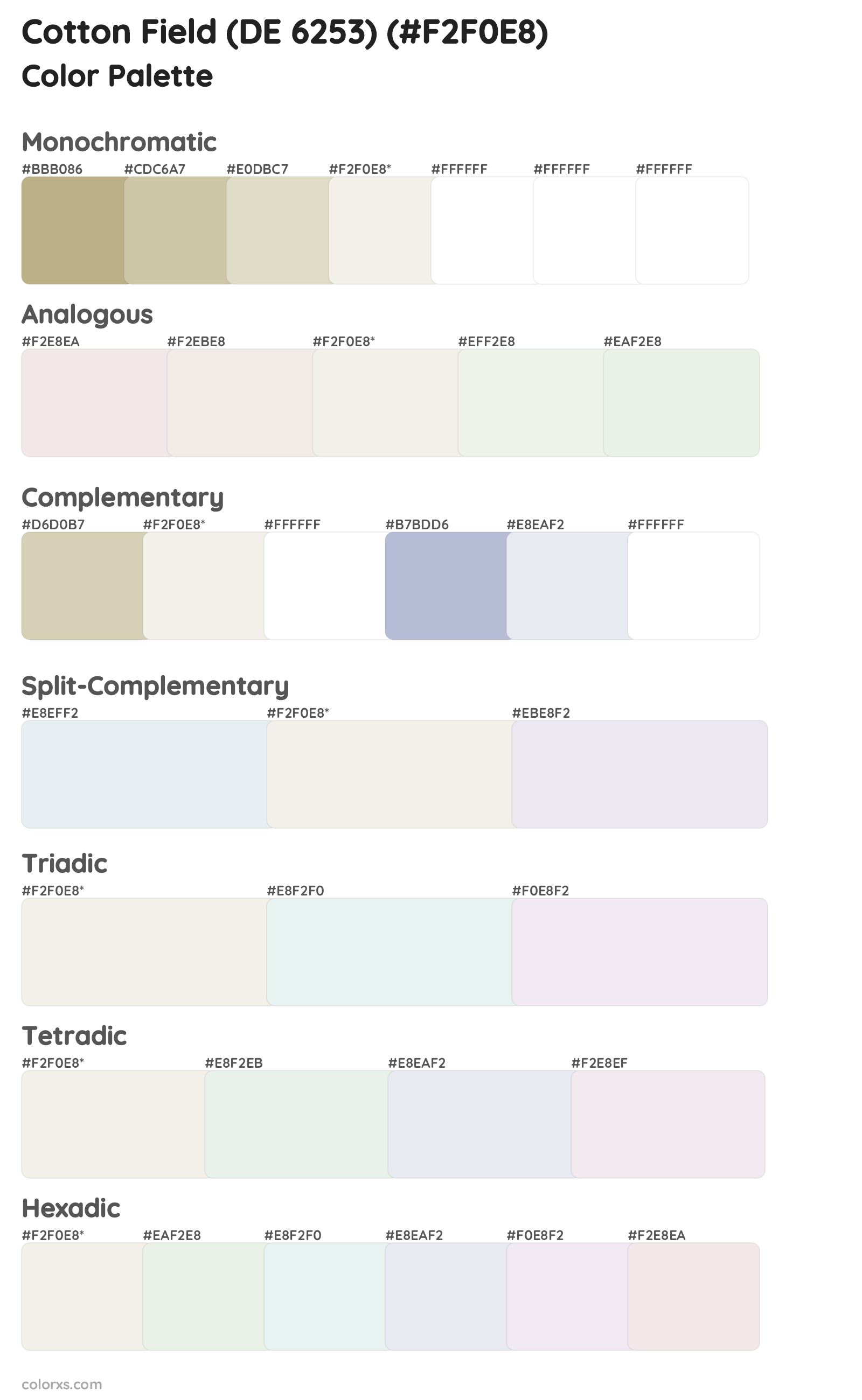 Cotton Field (DE 6253) Color Scheme Palettes